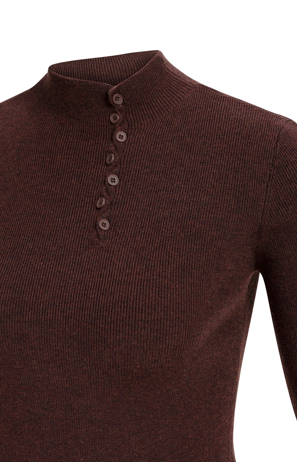 Ribbed turtleneck sweater with button detail - Bitter Chocolate Red