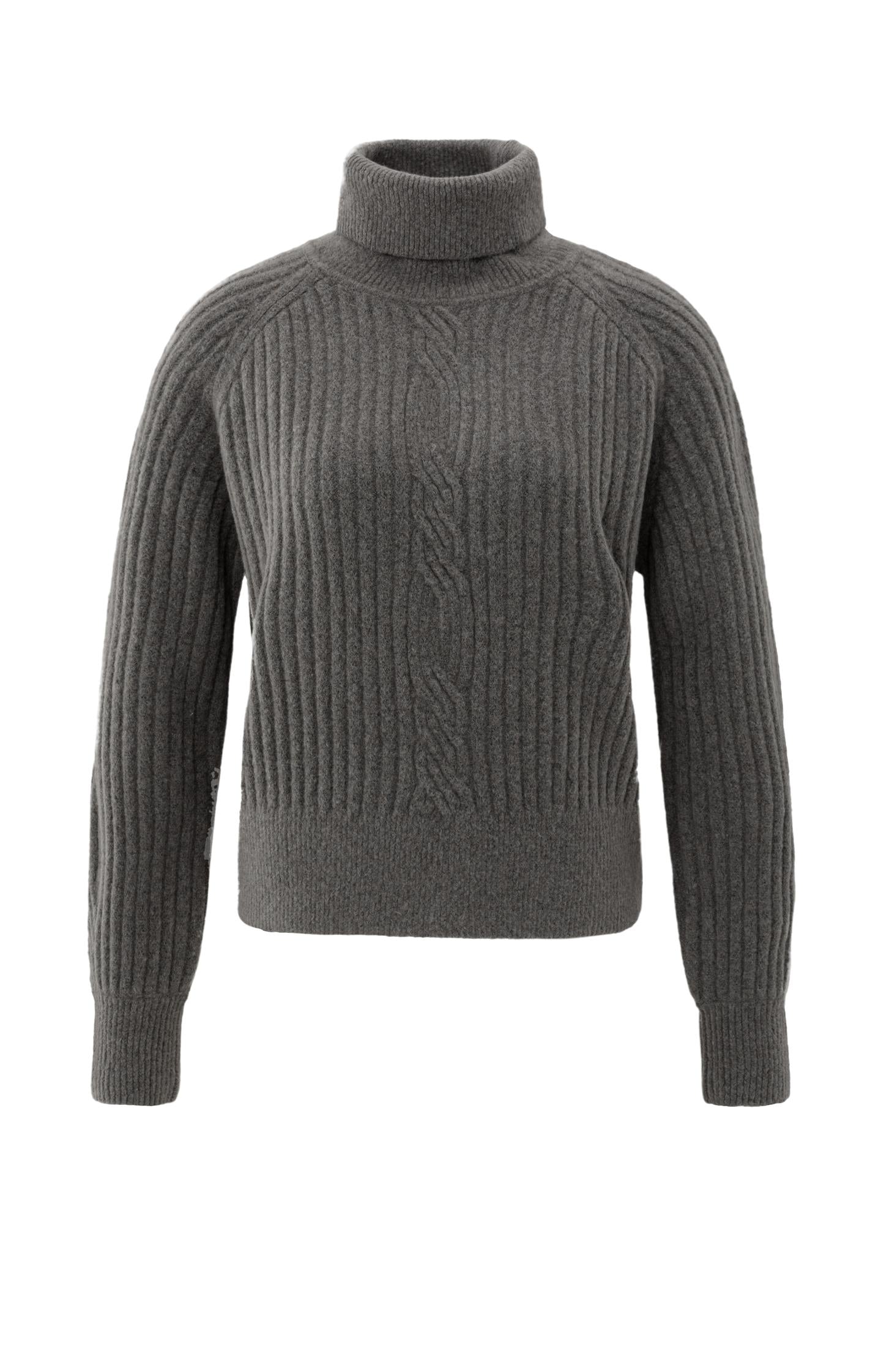 Ribbed turtleneck sweater with cable detail and long sleeves - Type: product
