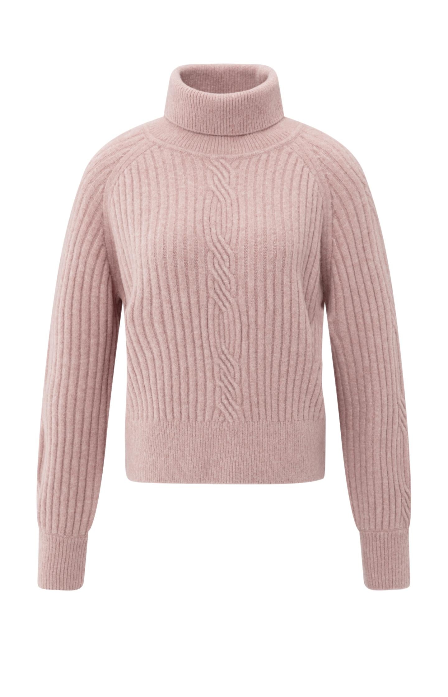 Ribbed turtleneck sweater with cable detail and long sleeves - Type: product