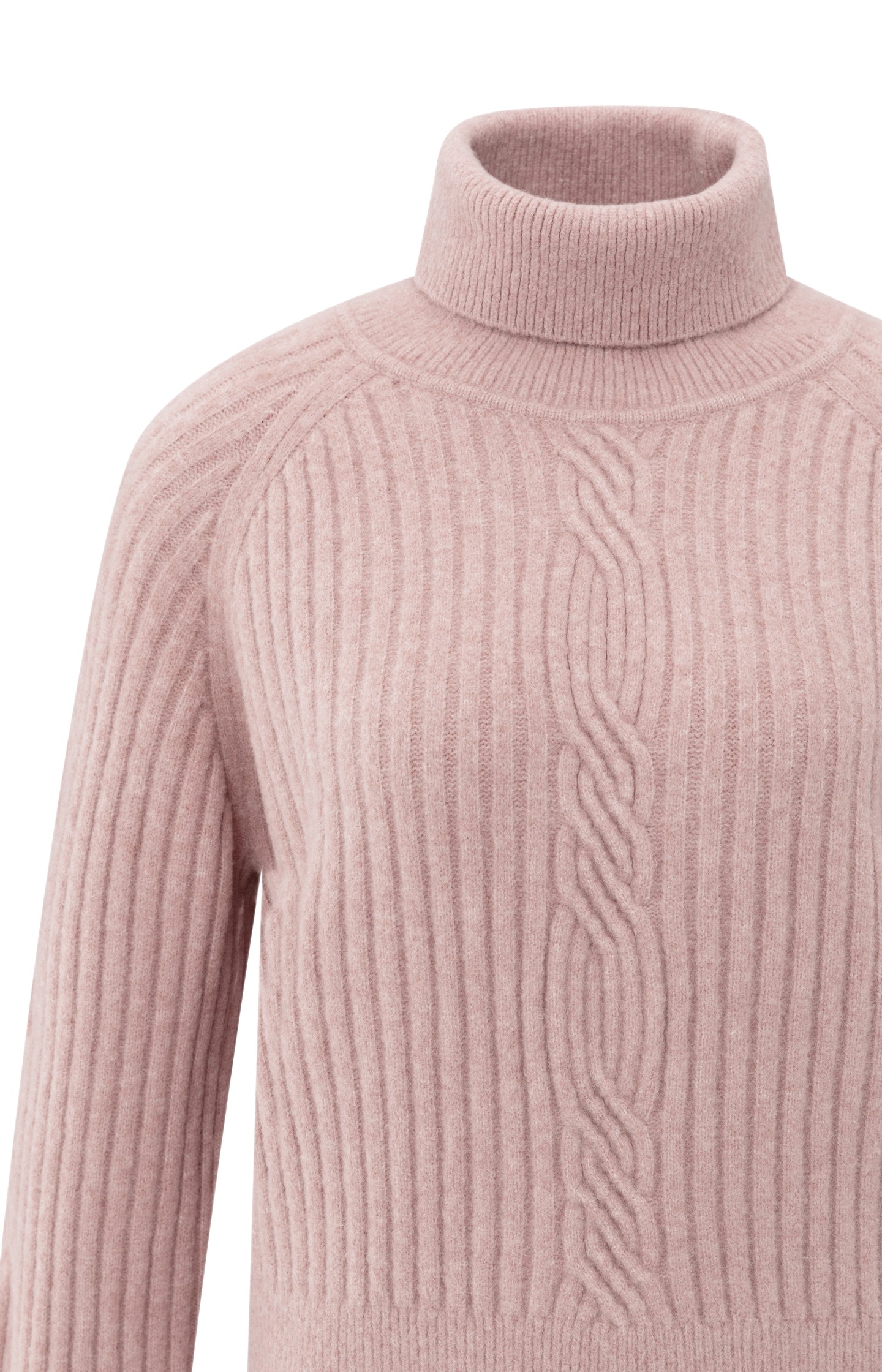 Ribbed turtleneck sweater with cable detail and long sleeves