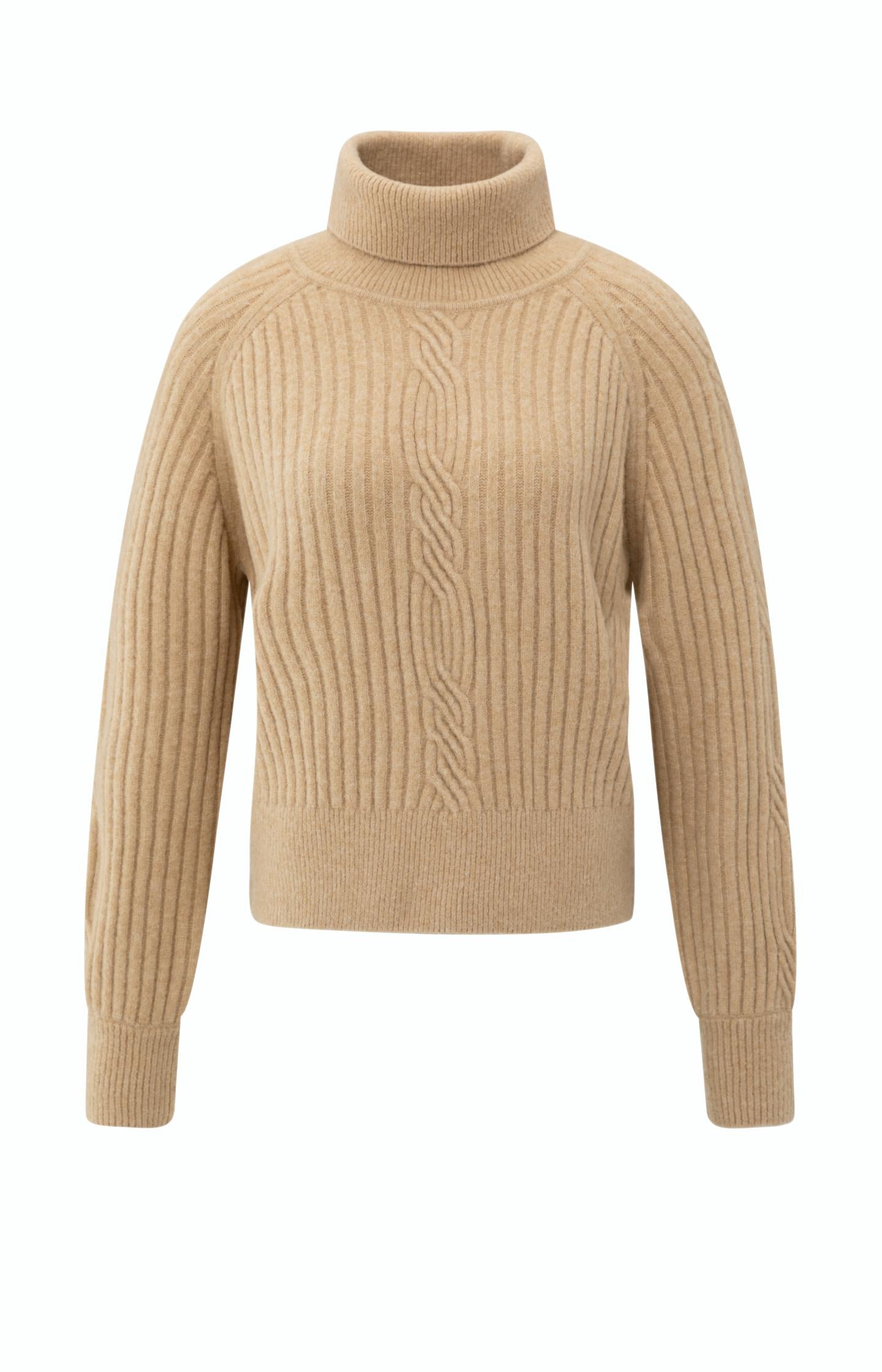Ribbed turtleneck sweater with cable detail and long sleeves - Type: product