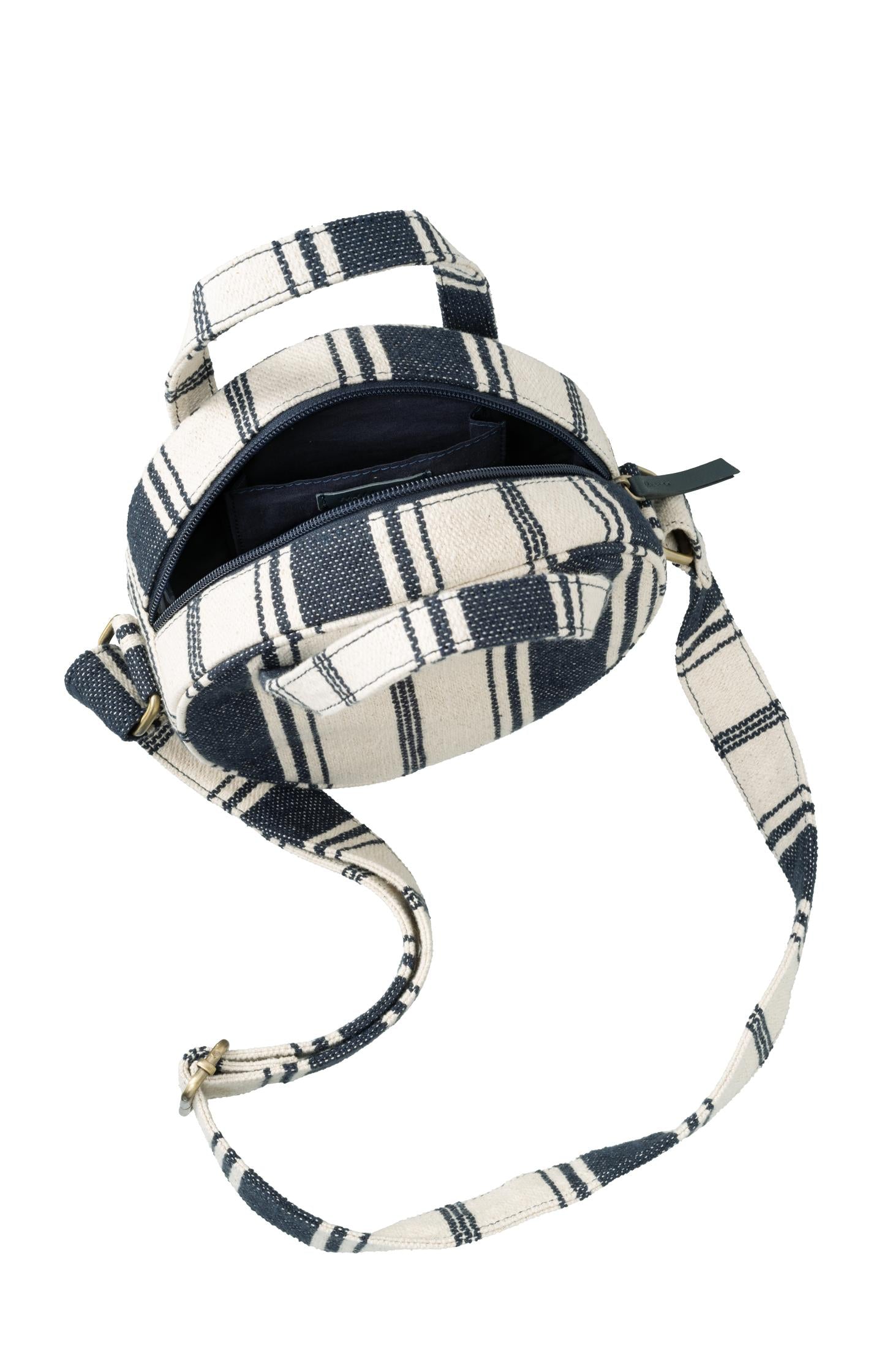 Round jacquard shoulder bag with zip, handles and print - Off White Dessin