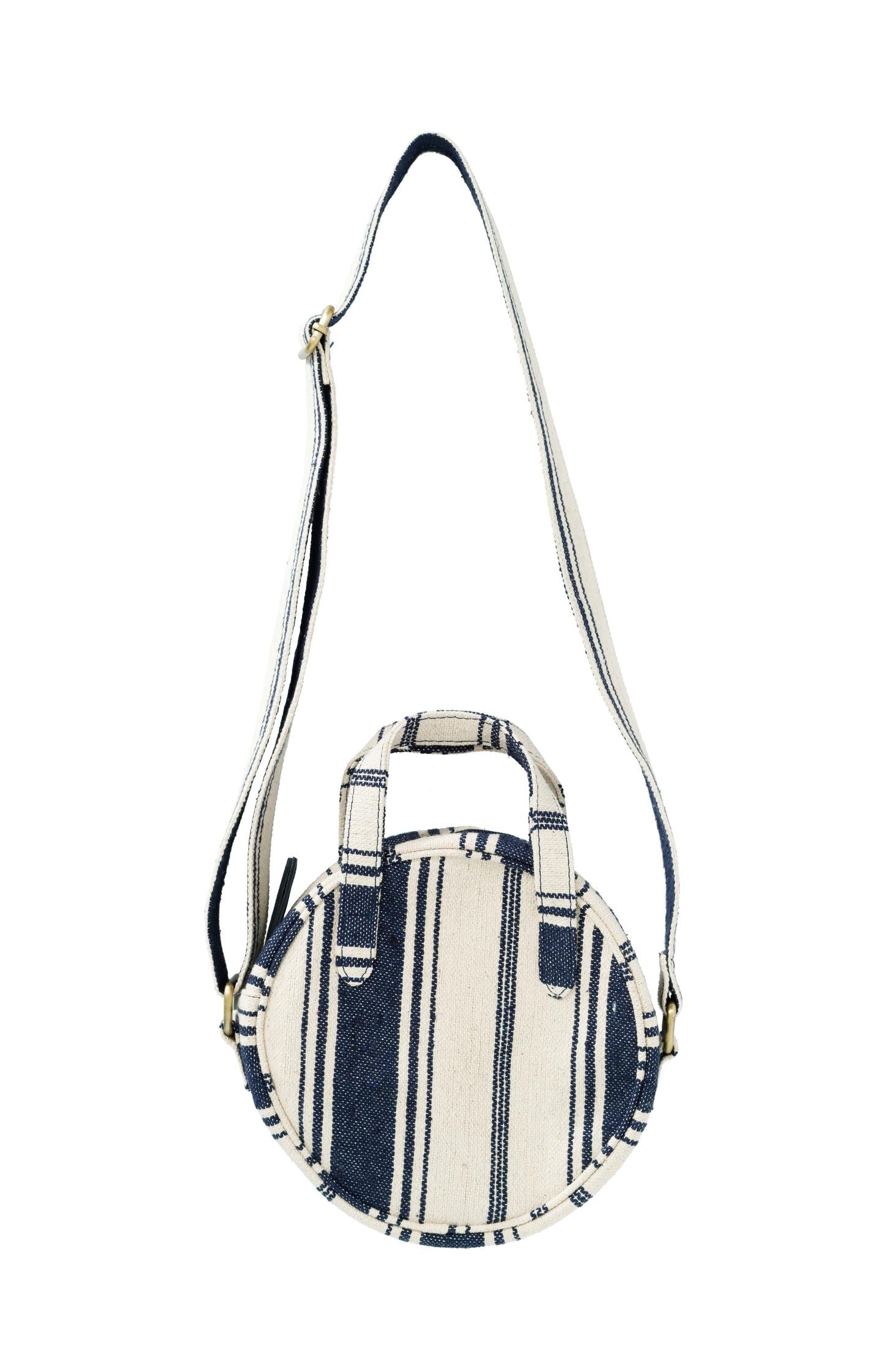 Round jacquard shoulder bag with zip, handles and print - Off White Dessin