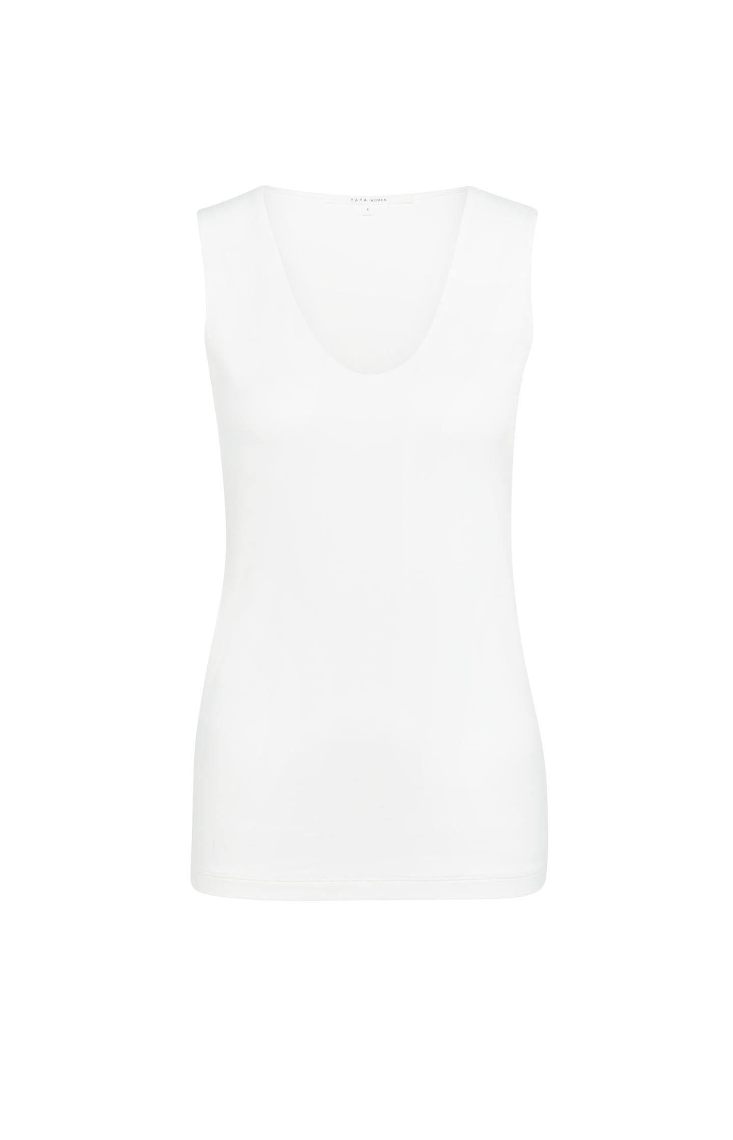 Basic singlet with round V-neck and wide shoulder straps