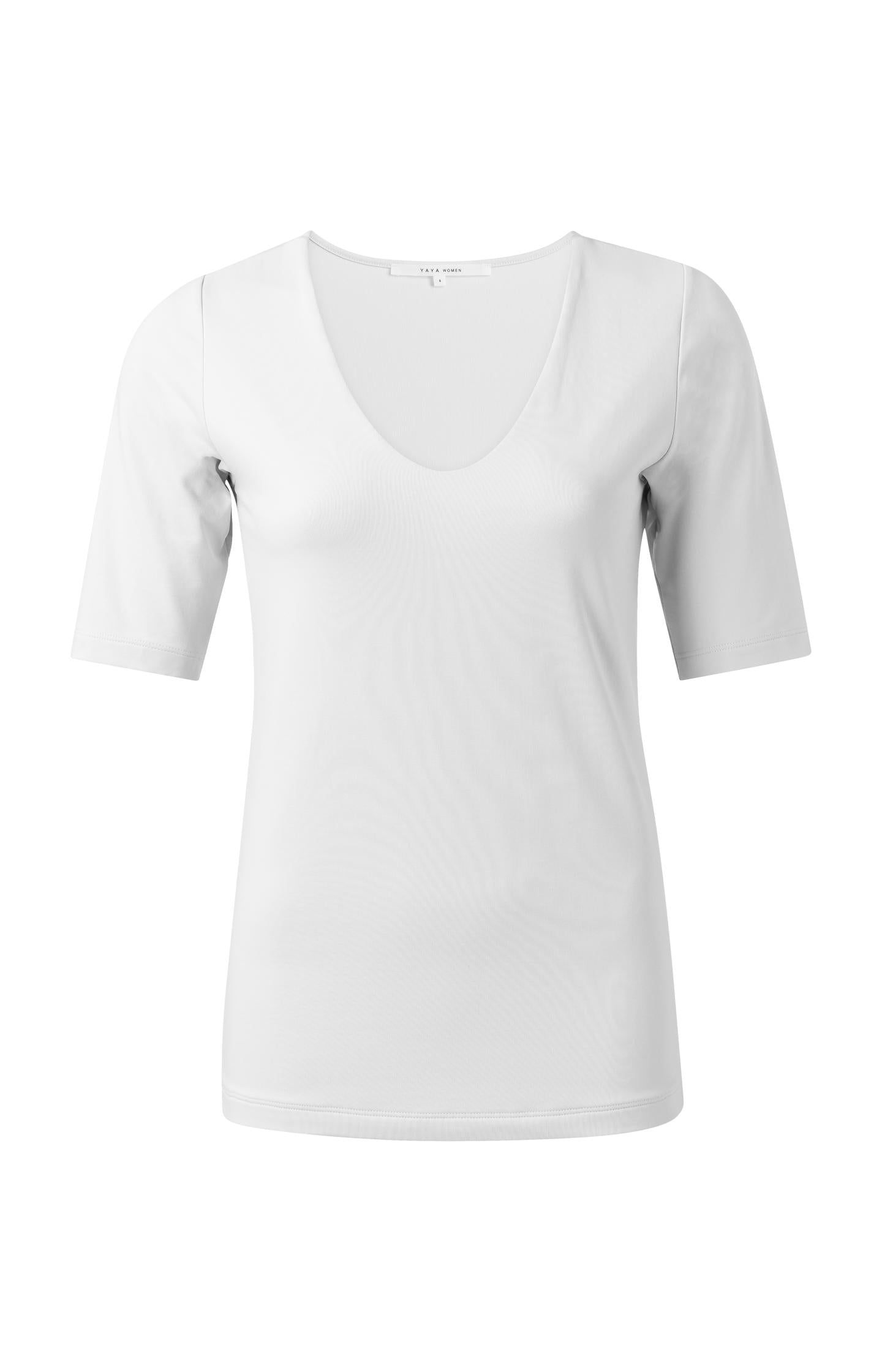 Round V-neck top with half sleeves - Off White - Type: product