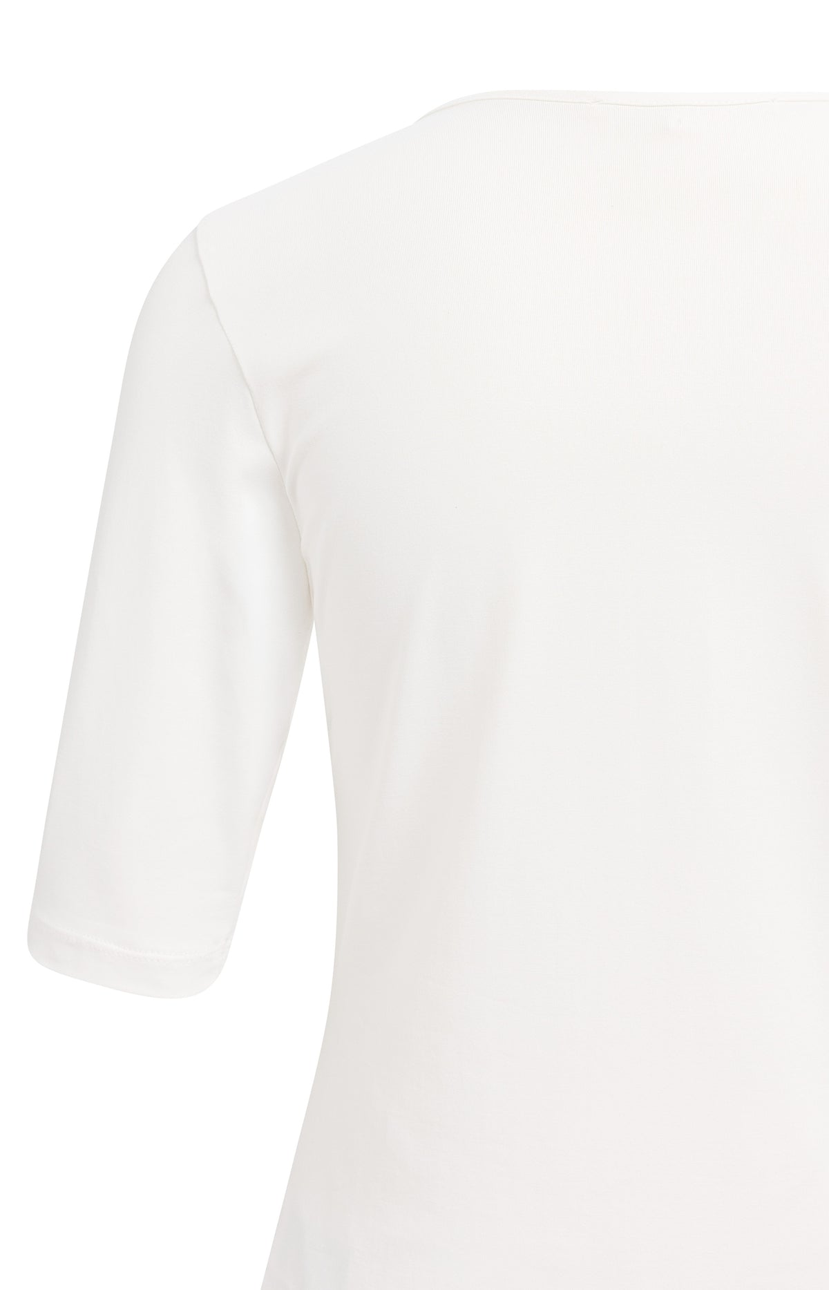 Round V-neck top with half sleeves - White