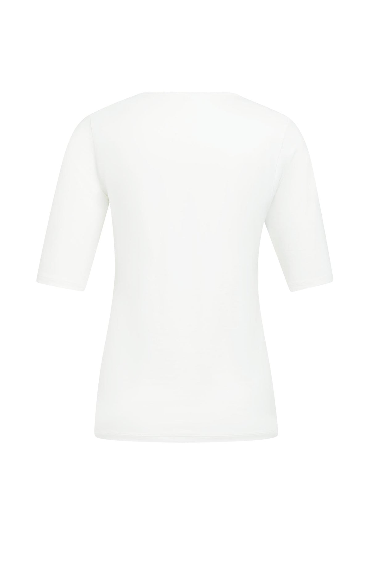Round V-neck top with half sleeves - White