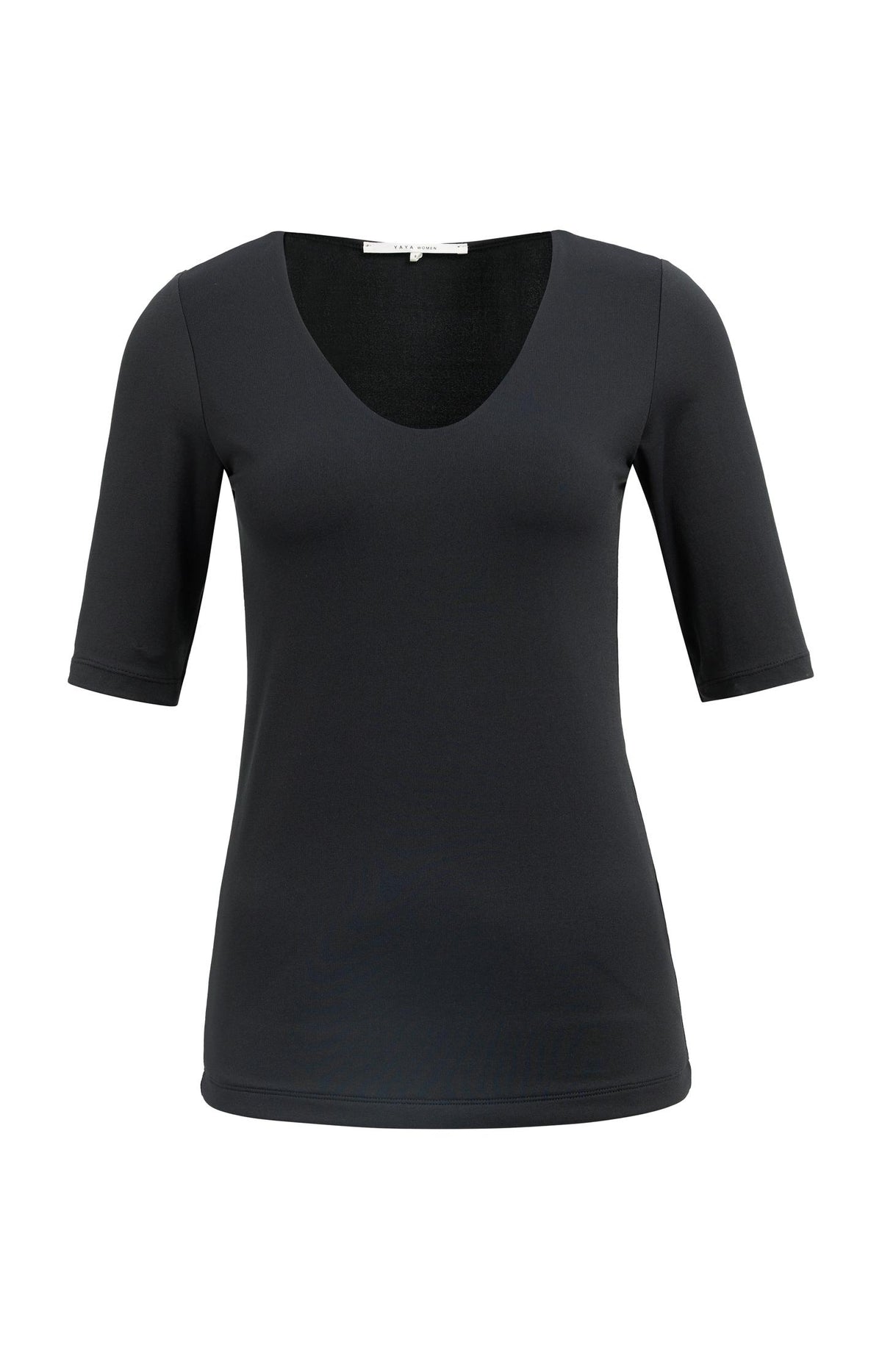 Round V-neck top with half sleeves - White