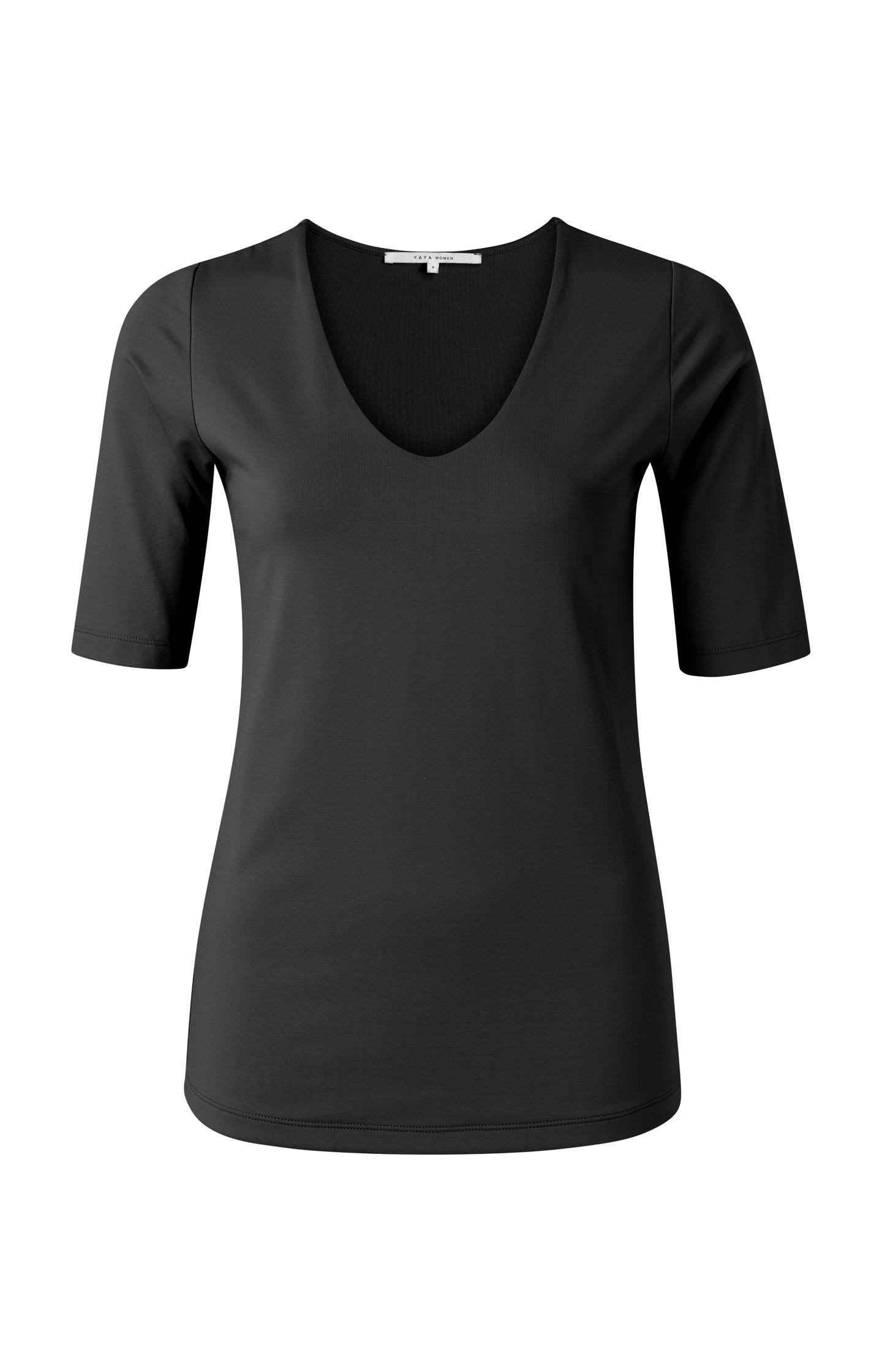 Round V-neck top with half sleeves - Pirate Black - Type: product