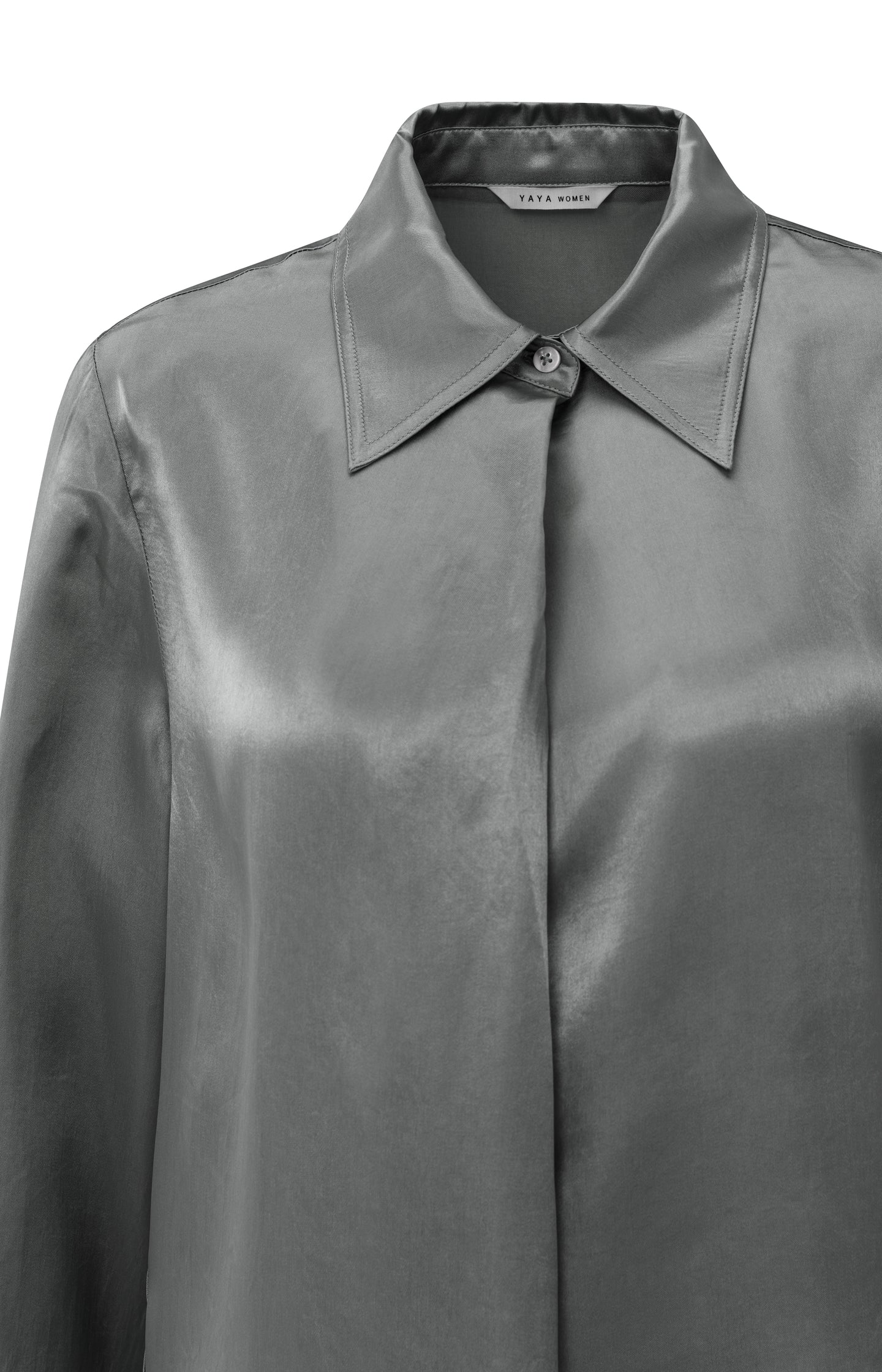 Satin blouse with classic collar and hidden closure