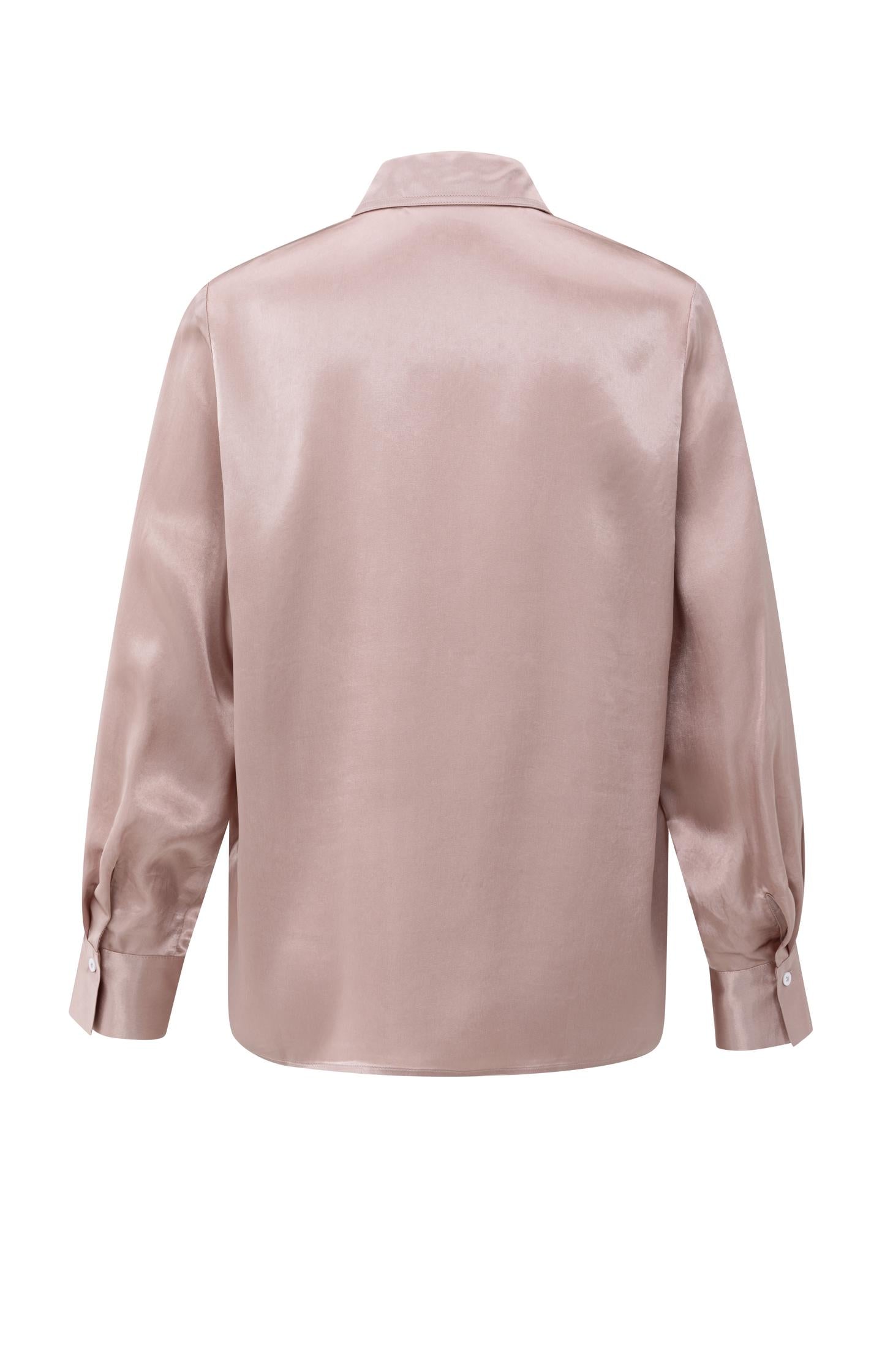 Satin blouse with classic collar and hidden closure
