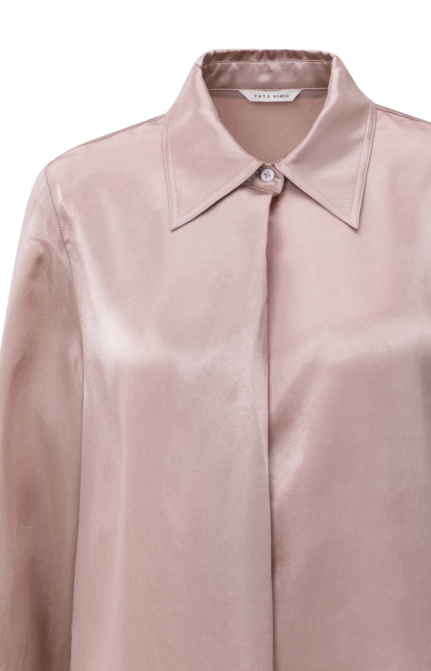 Satin blouse with classic collar and hidden closure