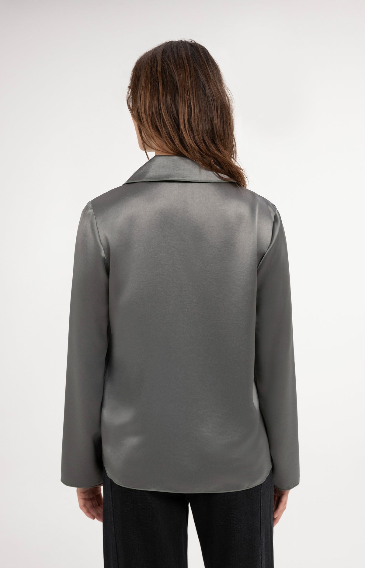 Satin blouse with collar - Soap Grey