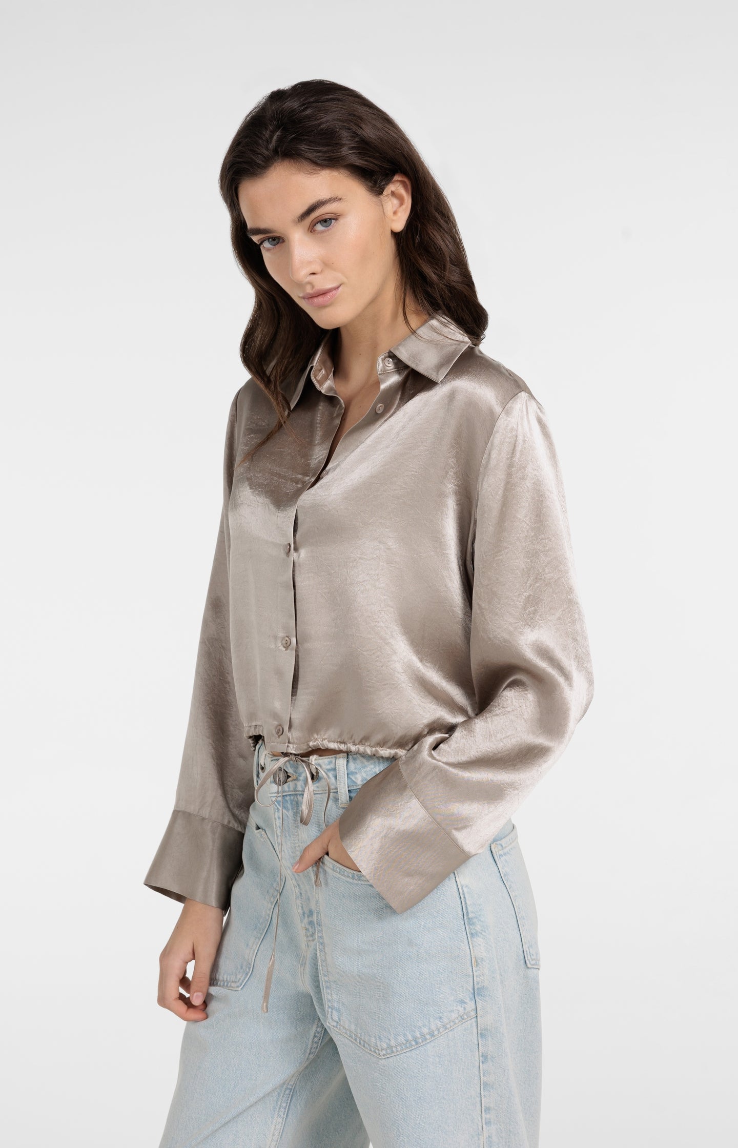 Satin blouse with drawstring hem - Type: lookbook