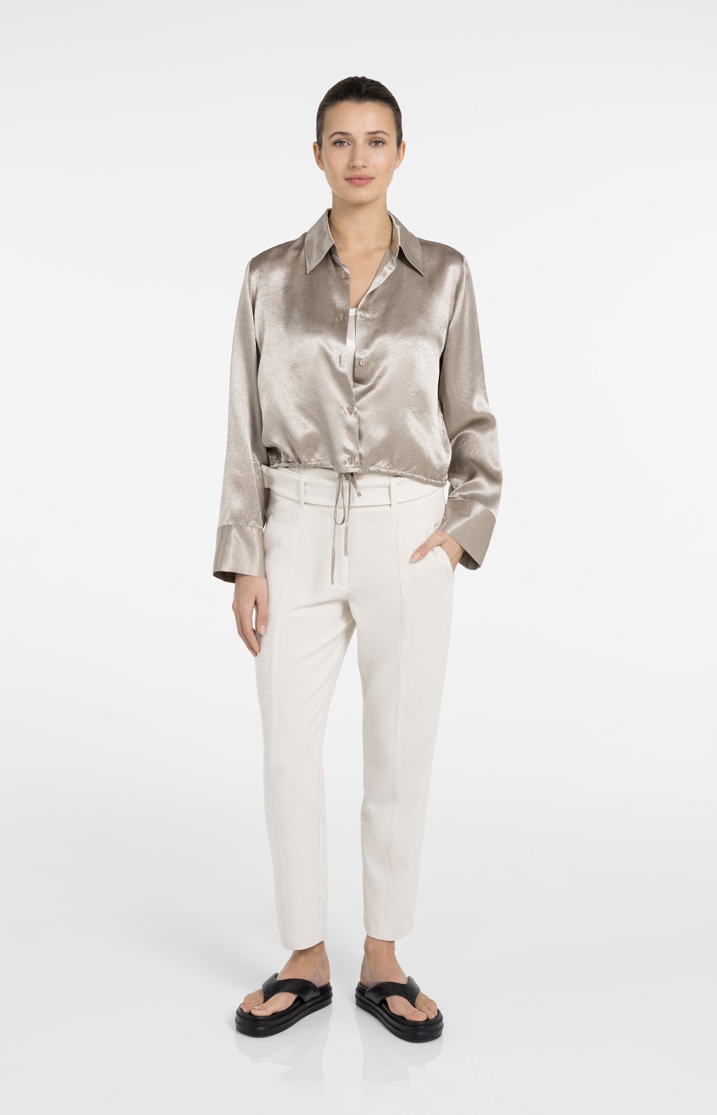 Satin blouse with drawstring hem
