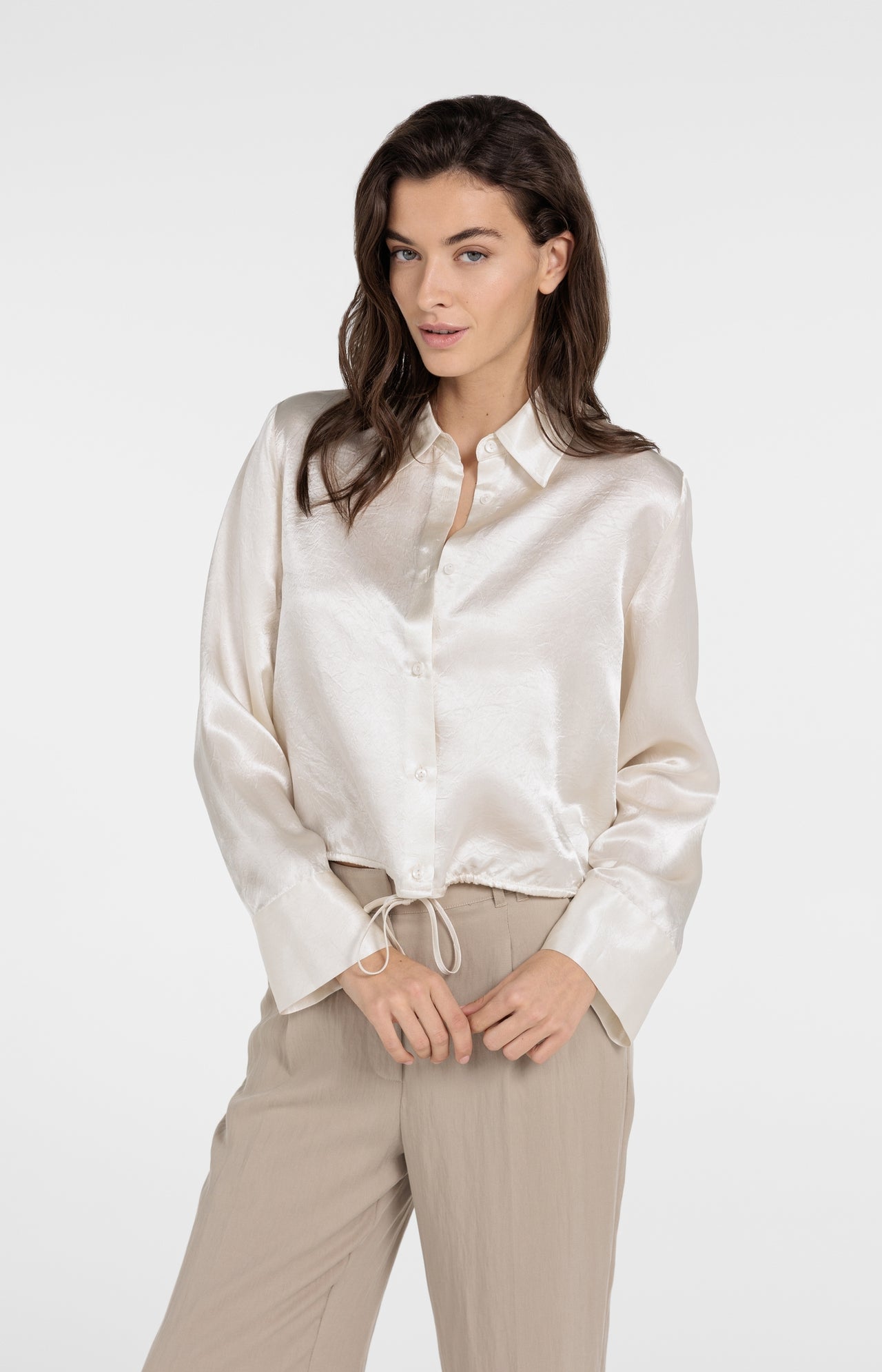 Satin blouse with drawstring hem