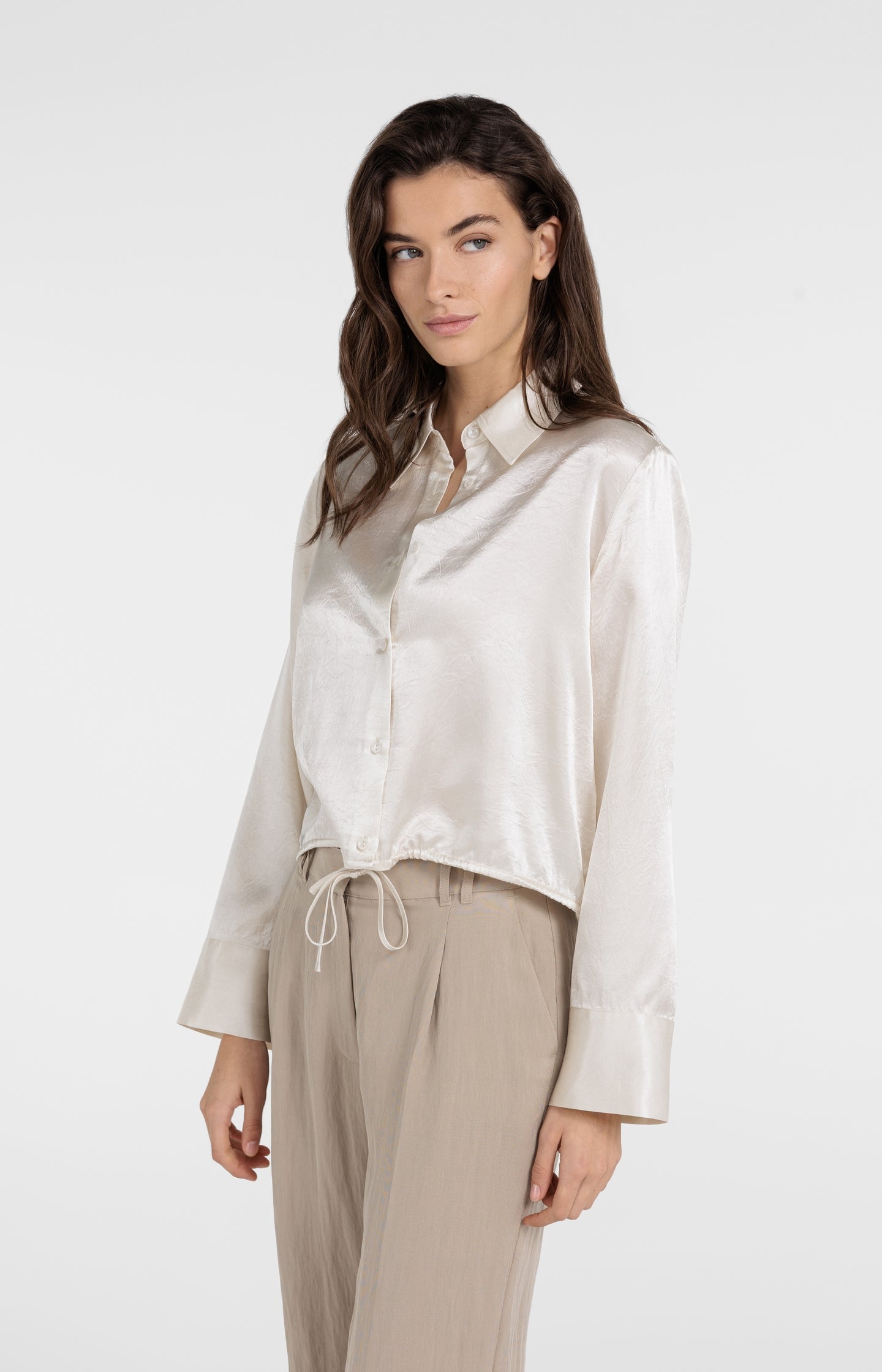 Satin blouse with drawstring hem
