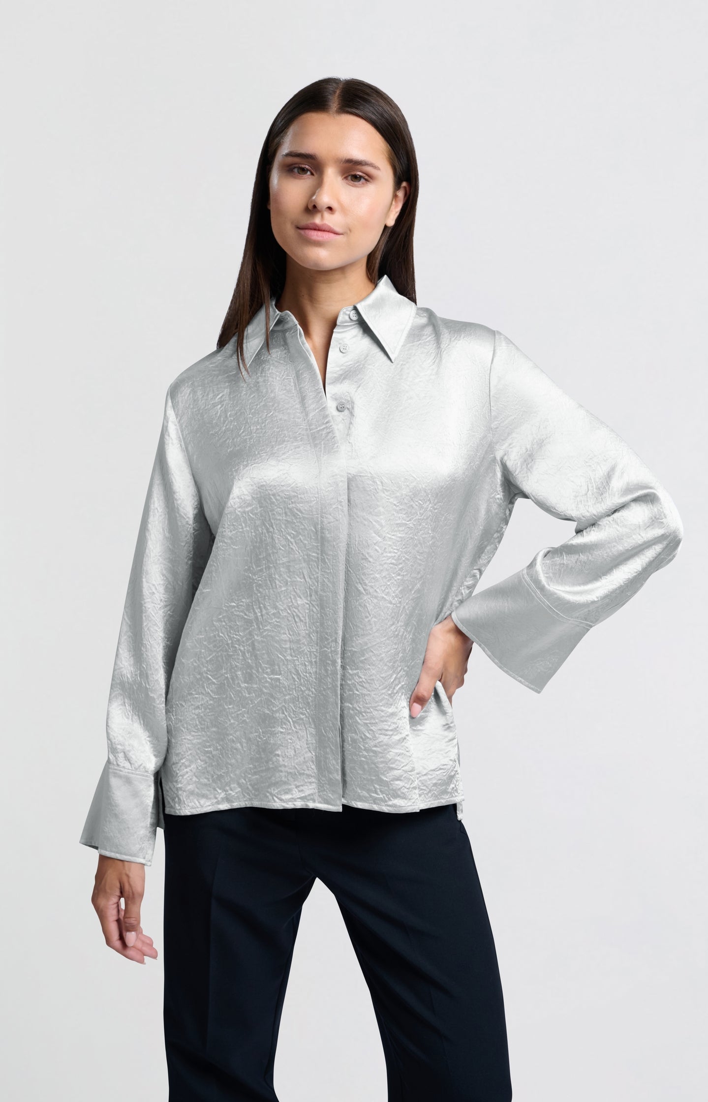 Satin blouse with long sleeves and loose fit - Type: lookbook