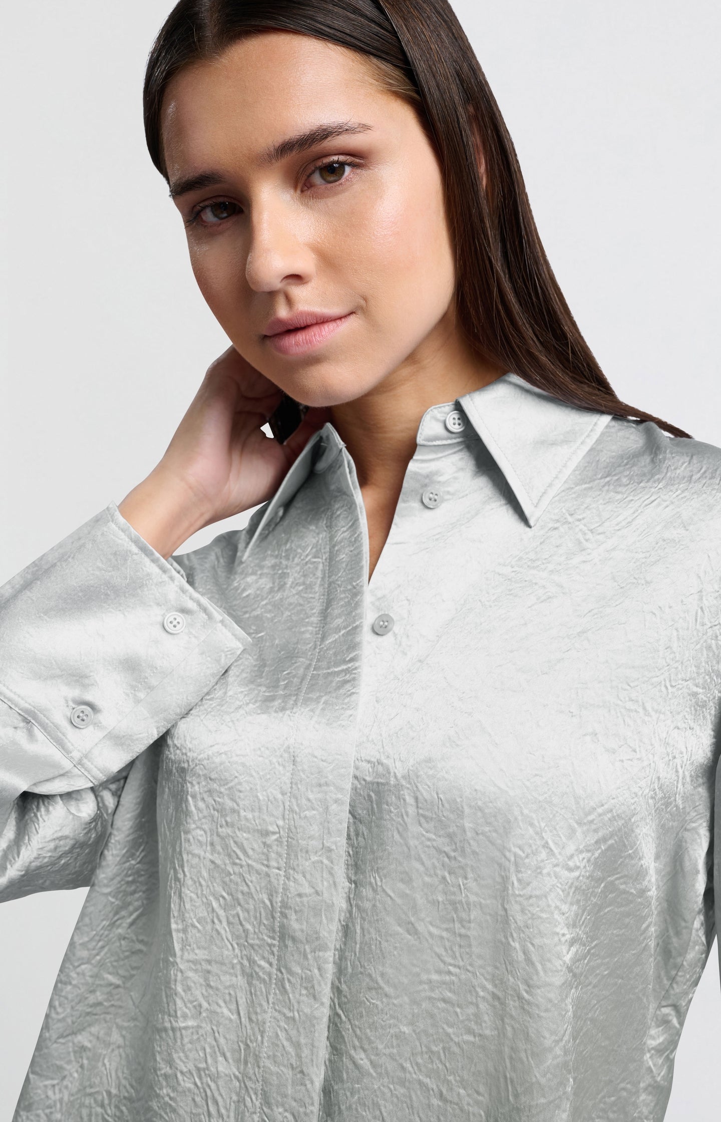 Satin blouse with long sleeves and loose fit