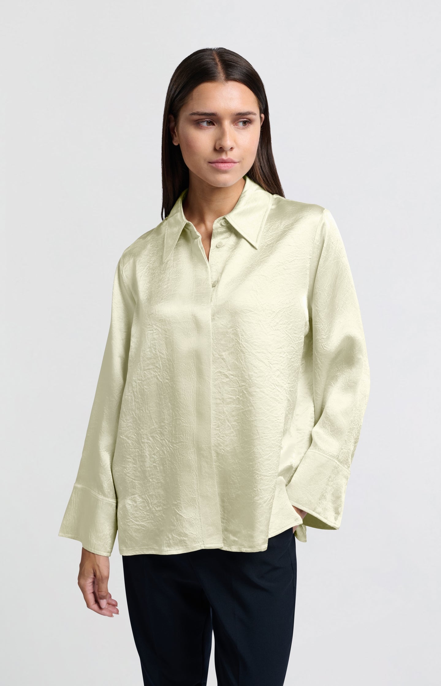 Satin blouse with long sleeves and loose fit - Main Image