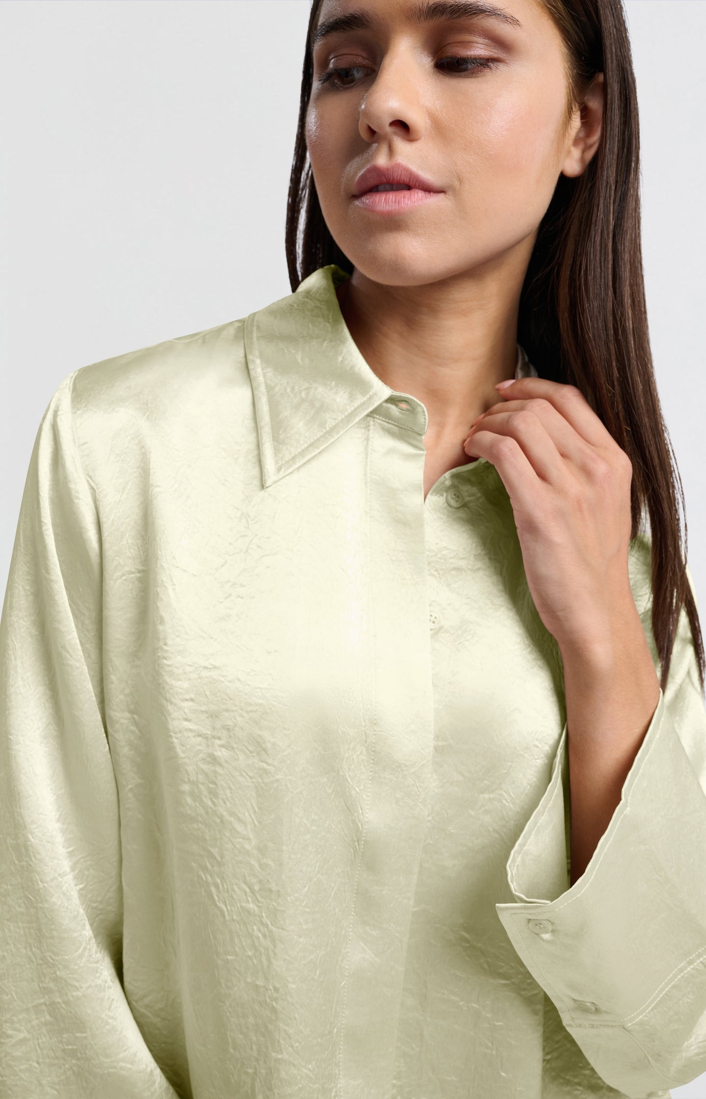 Satin blouse with long sleeves and loose fit