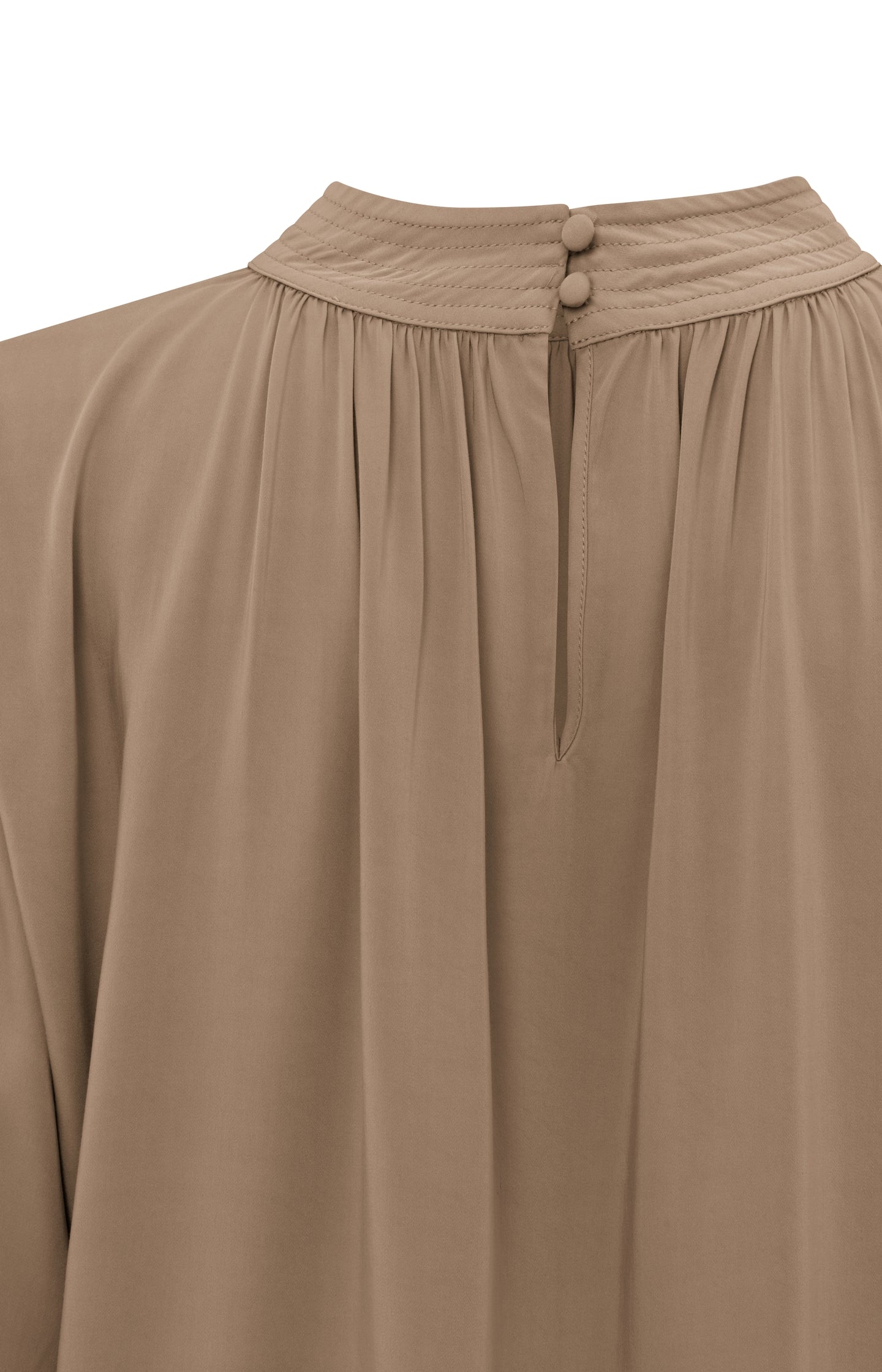 Satin blouse with long sleeves, pleat detail and high neck