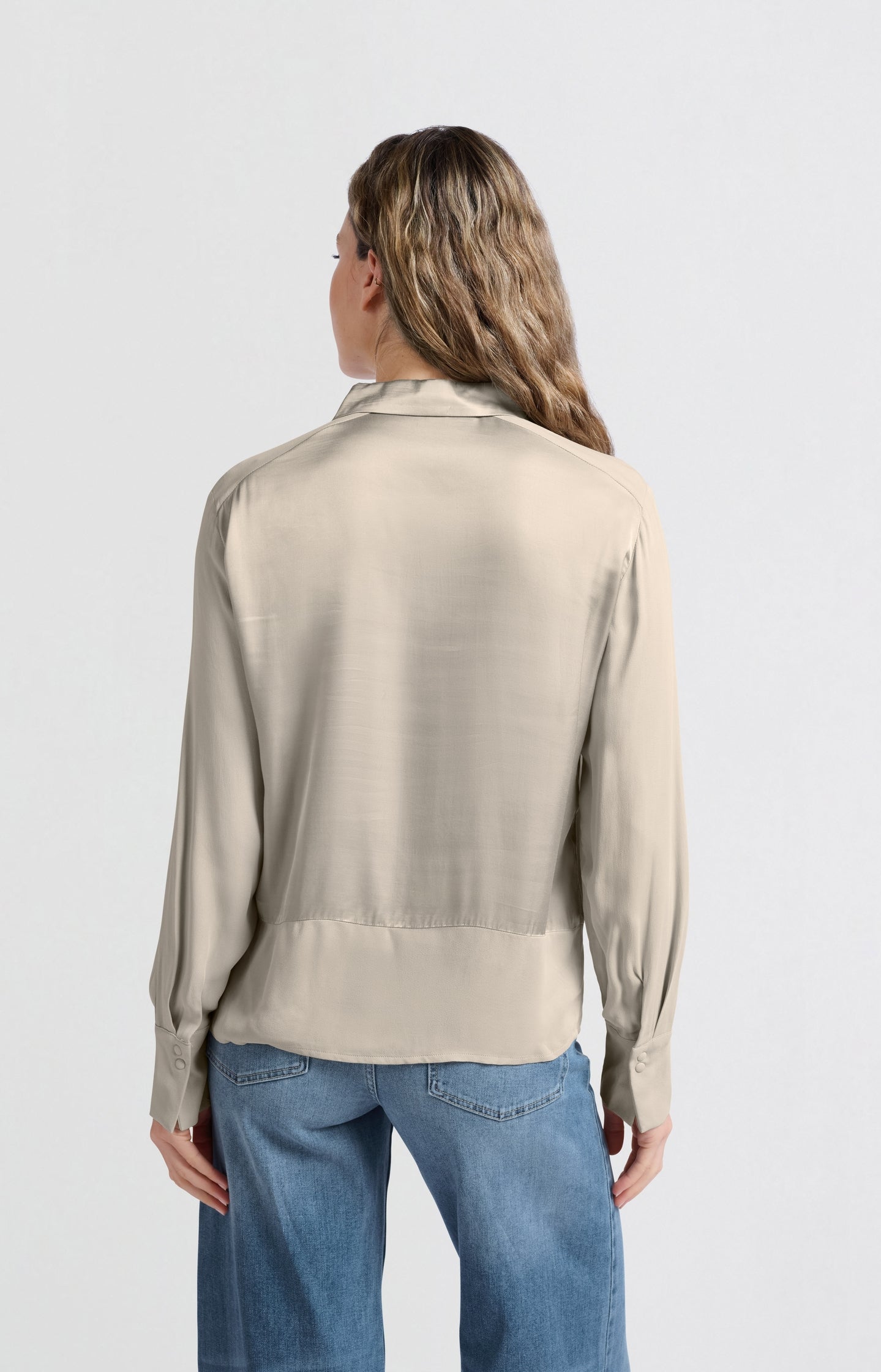 Satin blouse with mixed textures