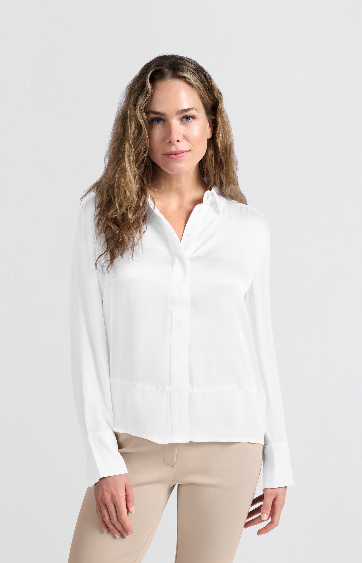 Satin blouse with mixed textures