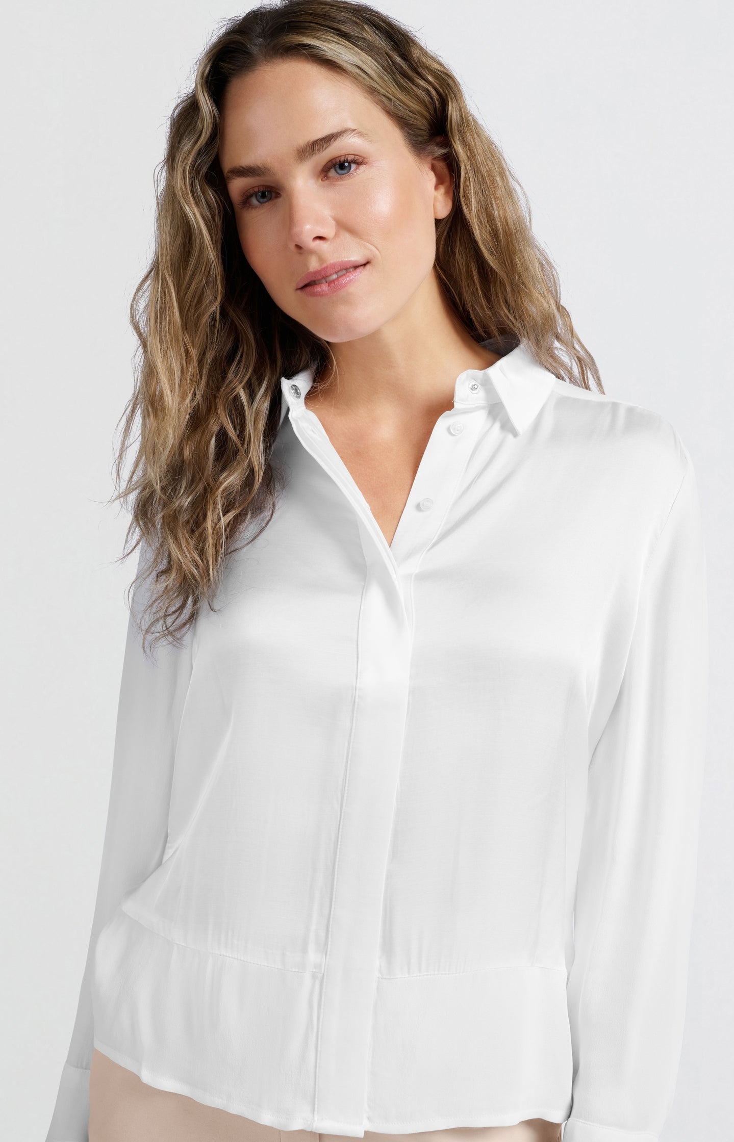 Satin blouse with mixed textures