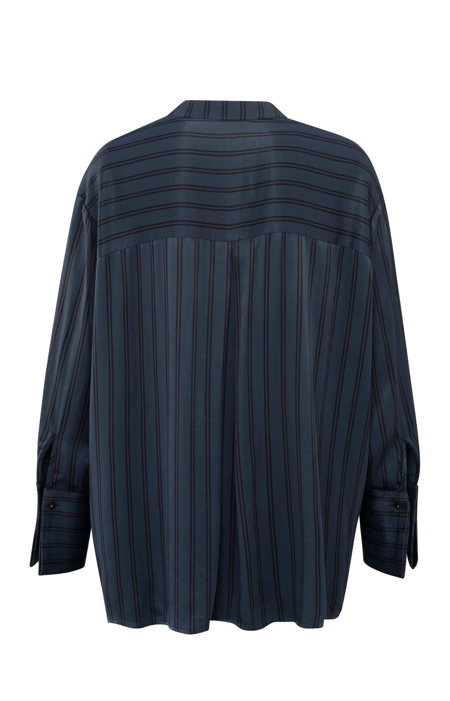 Satin blouse with stripes and high round collar