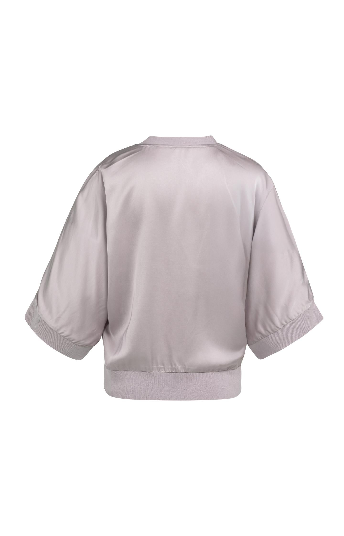 Satin cardigan with ribbed trims and wide sleeves