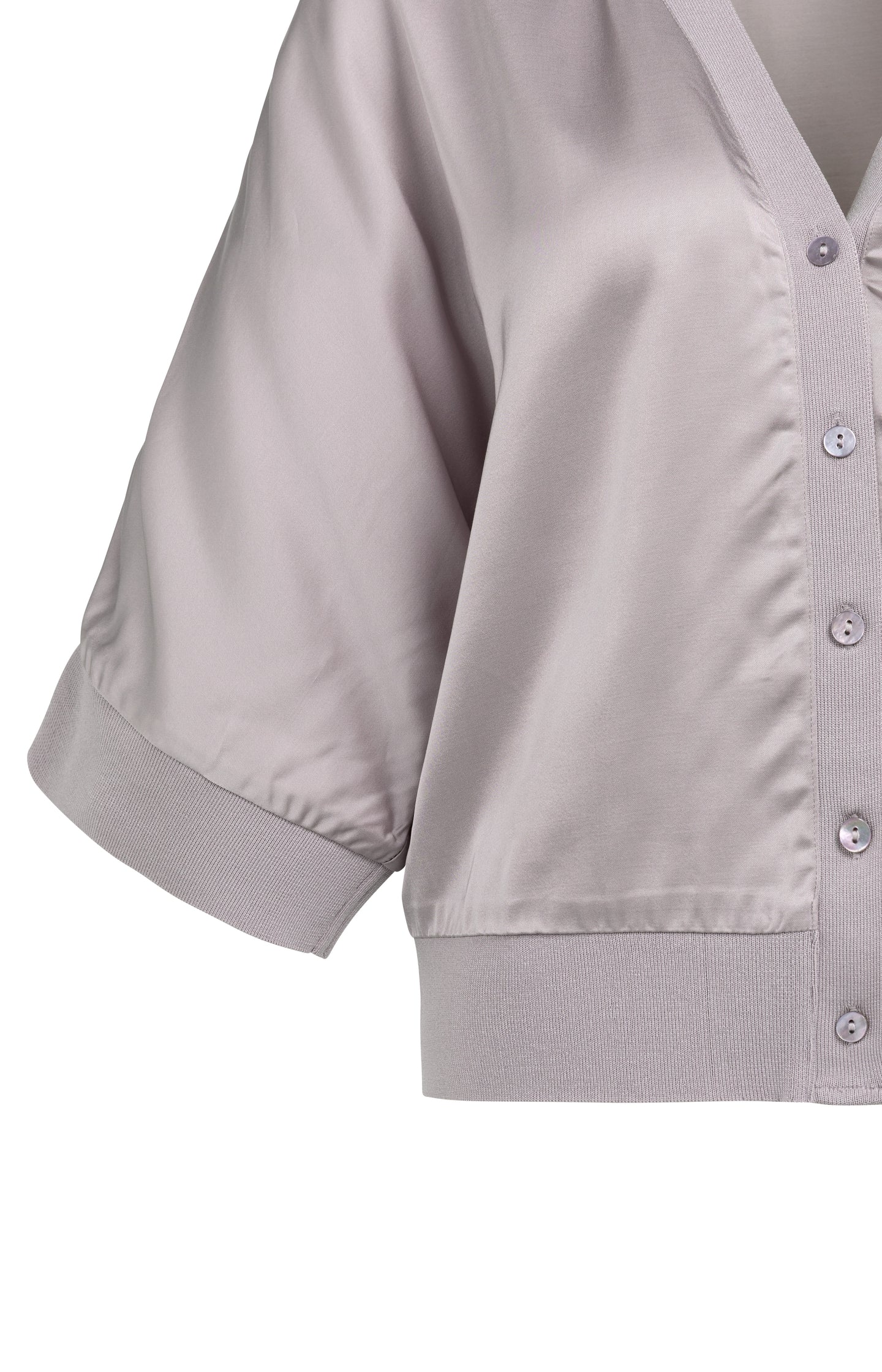 Satin cardigan with ribbed trims and wide sleeves