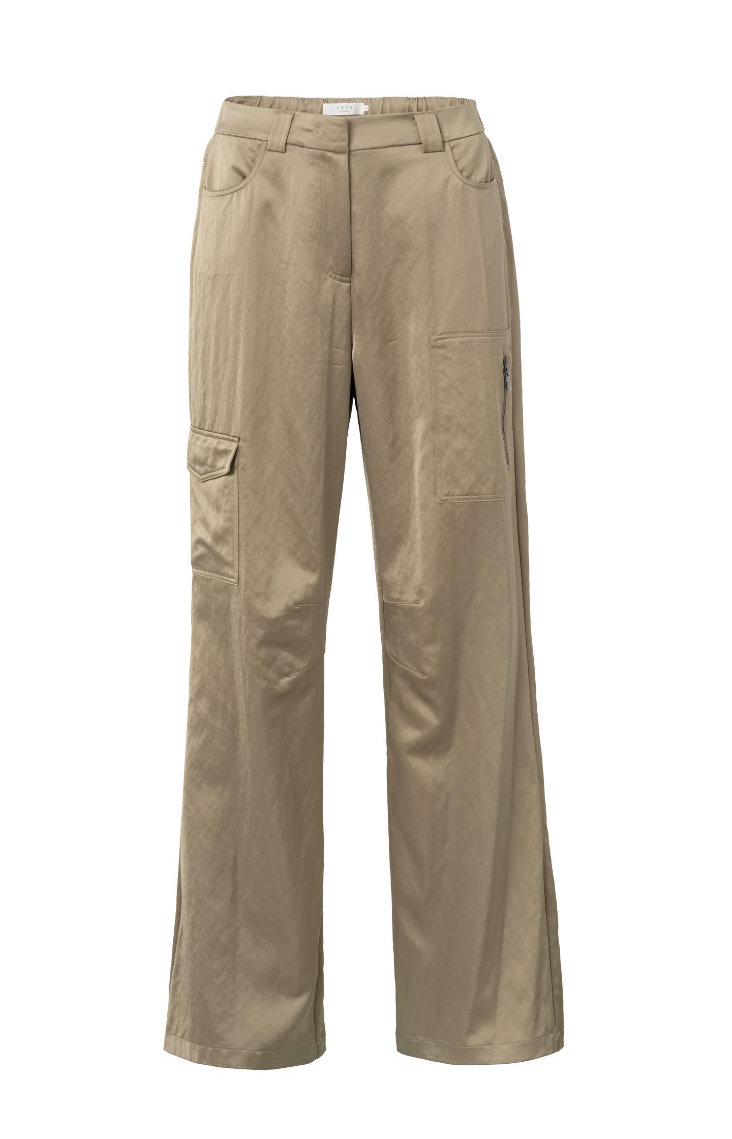 Satin cargo trousers with wide legs and pocket details - Type: product