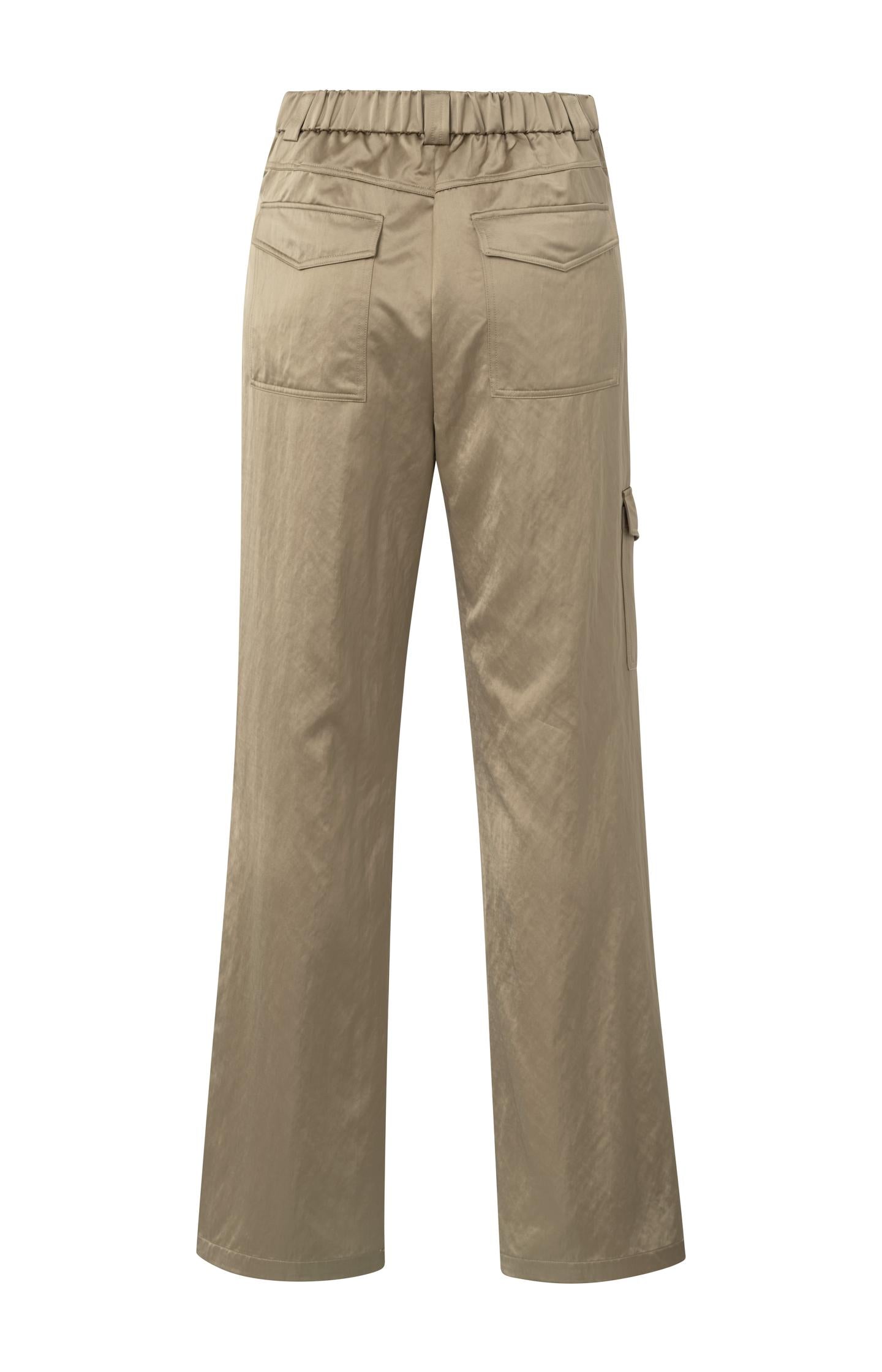 Satin cargo trousers with wide legs and pocket details