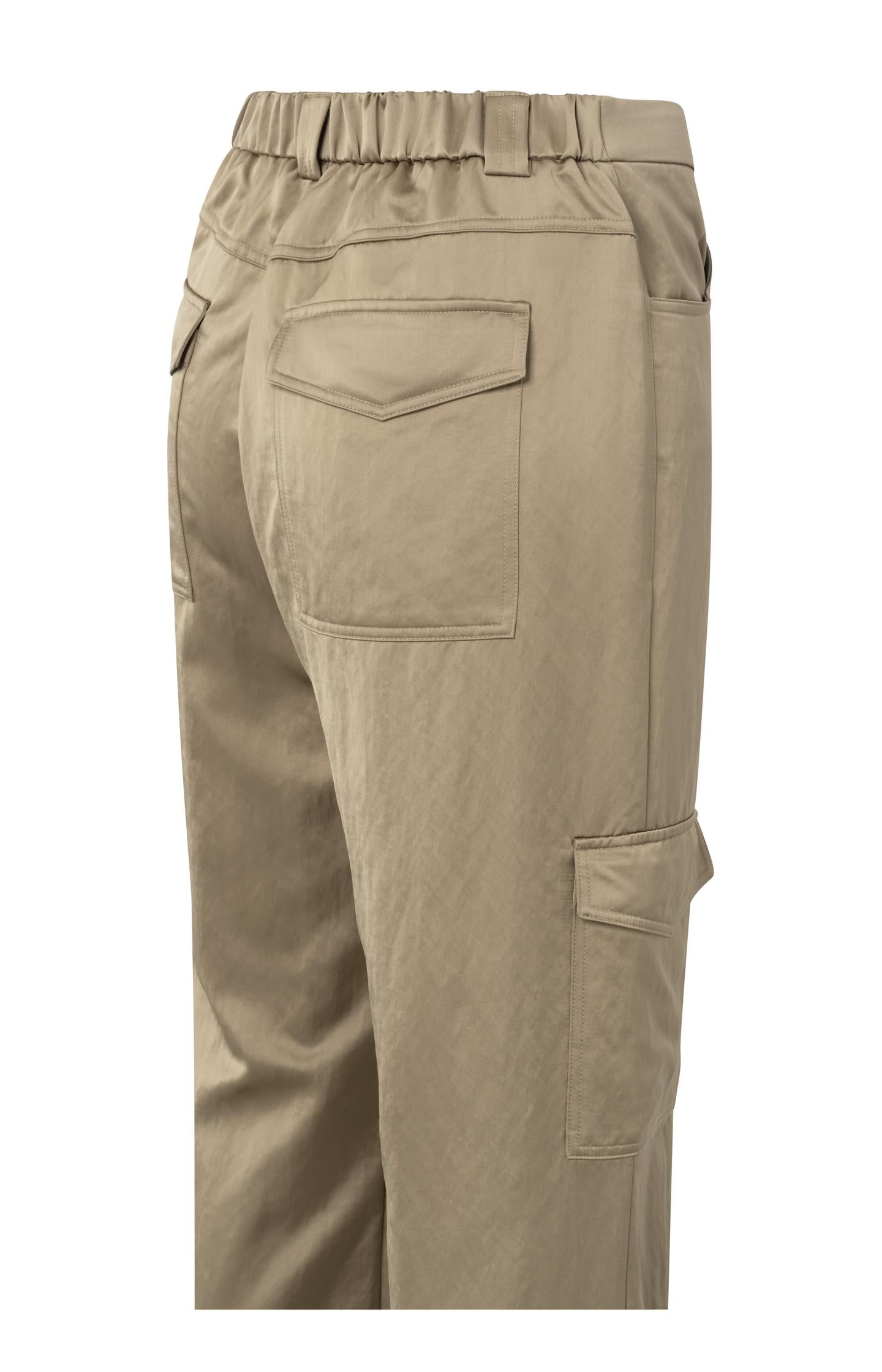 Satin cargo trousers with wide legs and pocket details