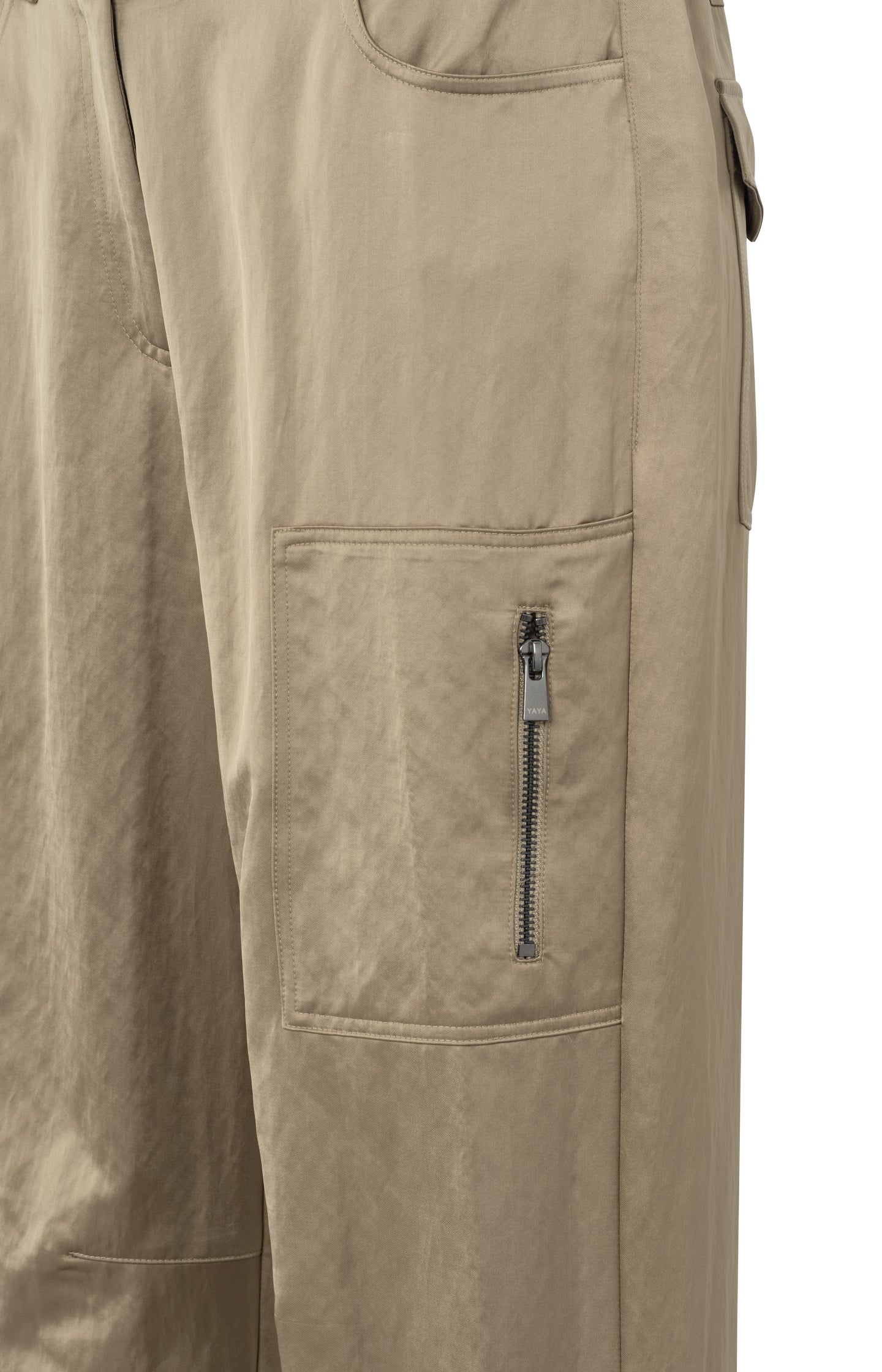 Satin cargo trousers with wide legs and pocket details