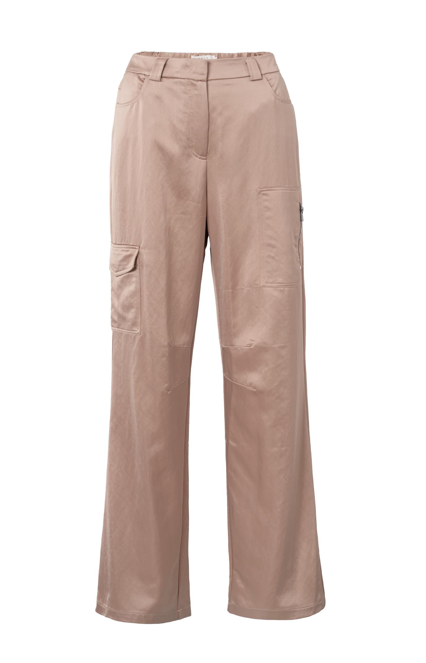 Satin cargo trousers with wide legs and pocket details - Type: product