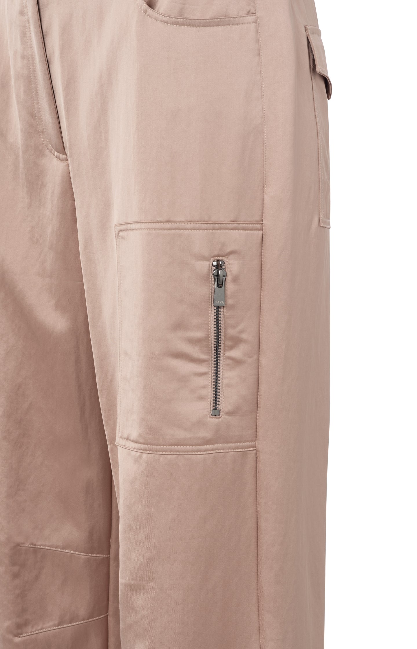 Satin cargo trousers with wide legs and pocket details