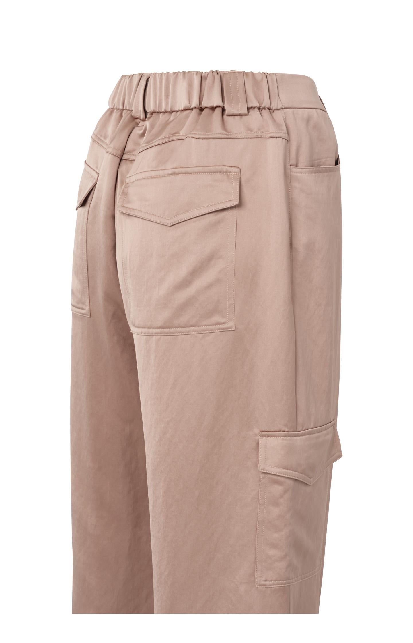 Satin cargo trousers with wide legs and pocket details