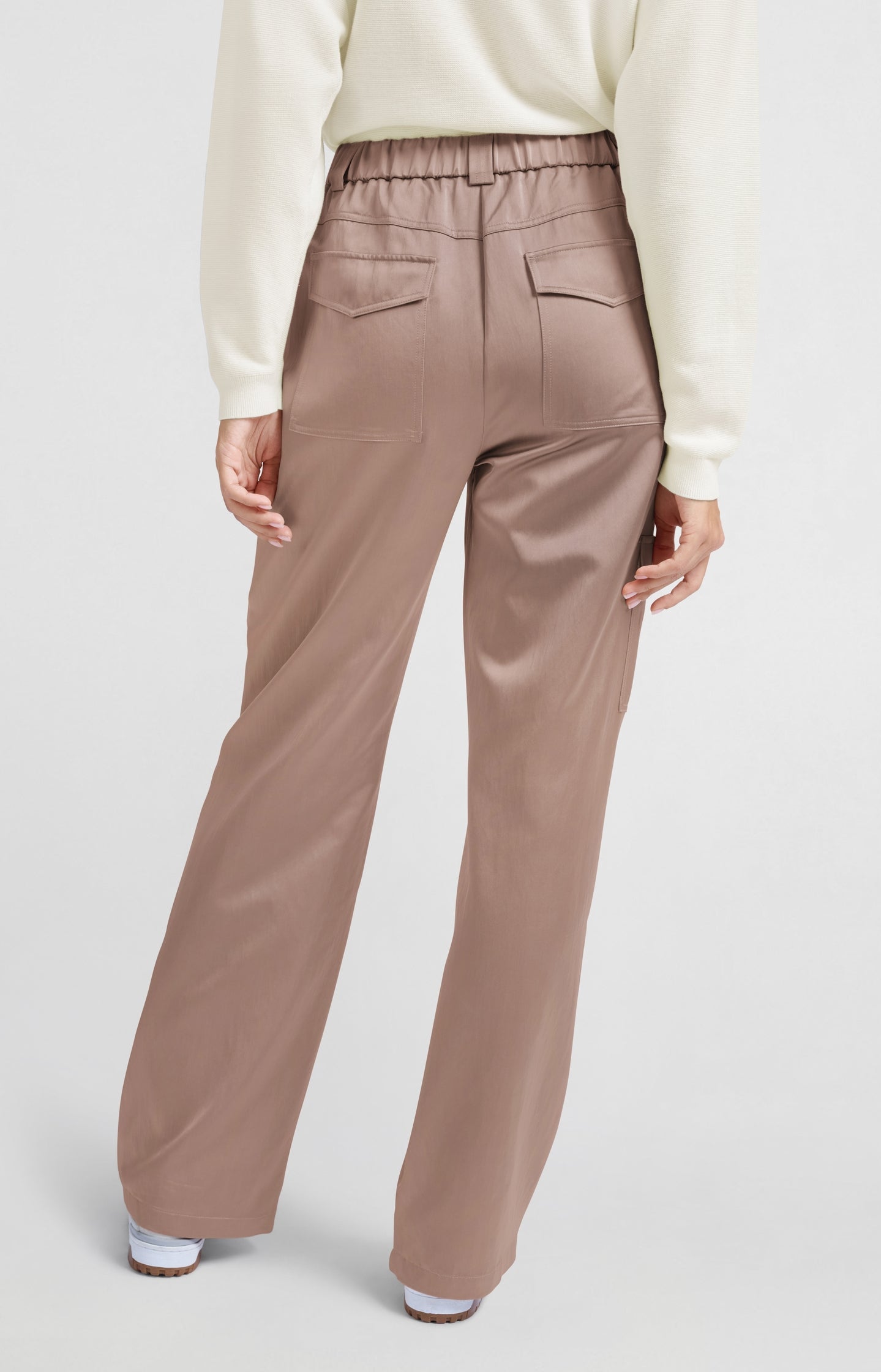 Satin cargo trousers with wide legs and pocket details