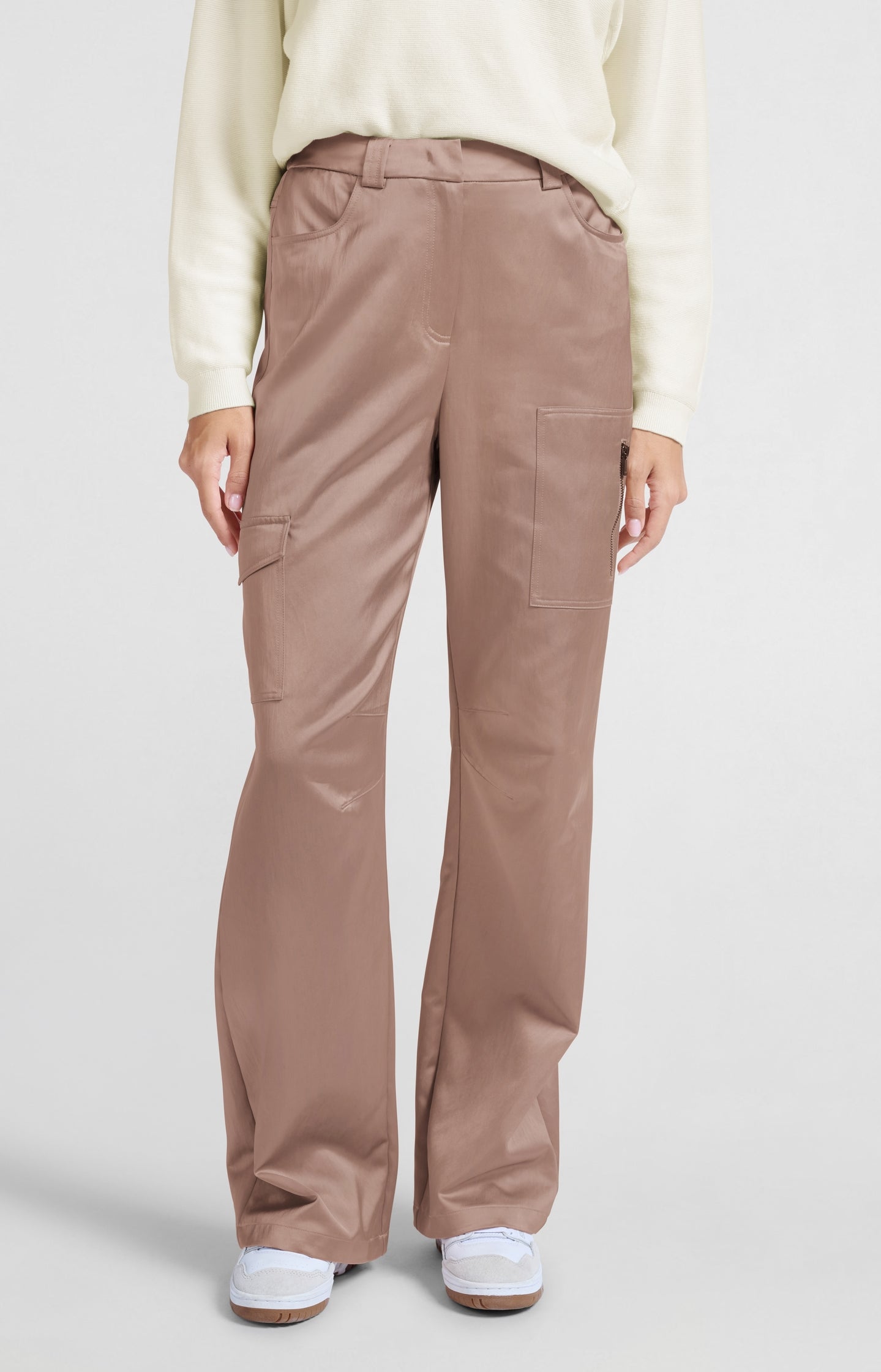 Satin cargo trousers with wide legs and pocket details