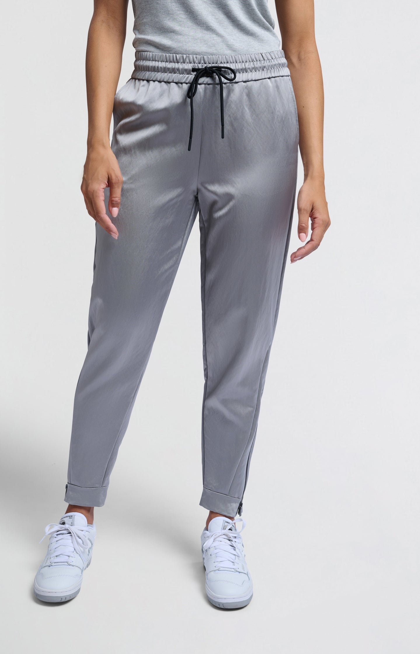 Satin joggers with zipper details and elastic waistband - Type: lookbook