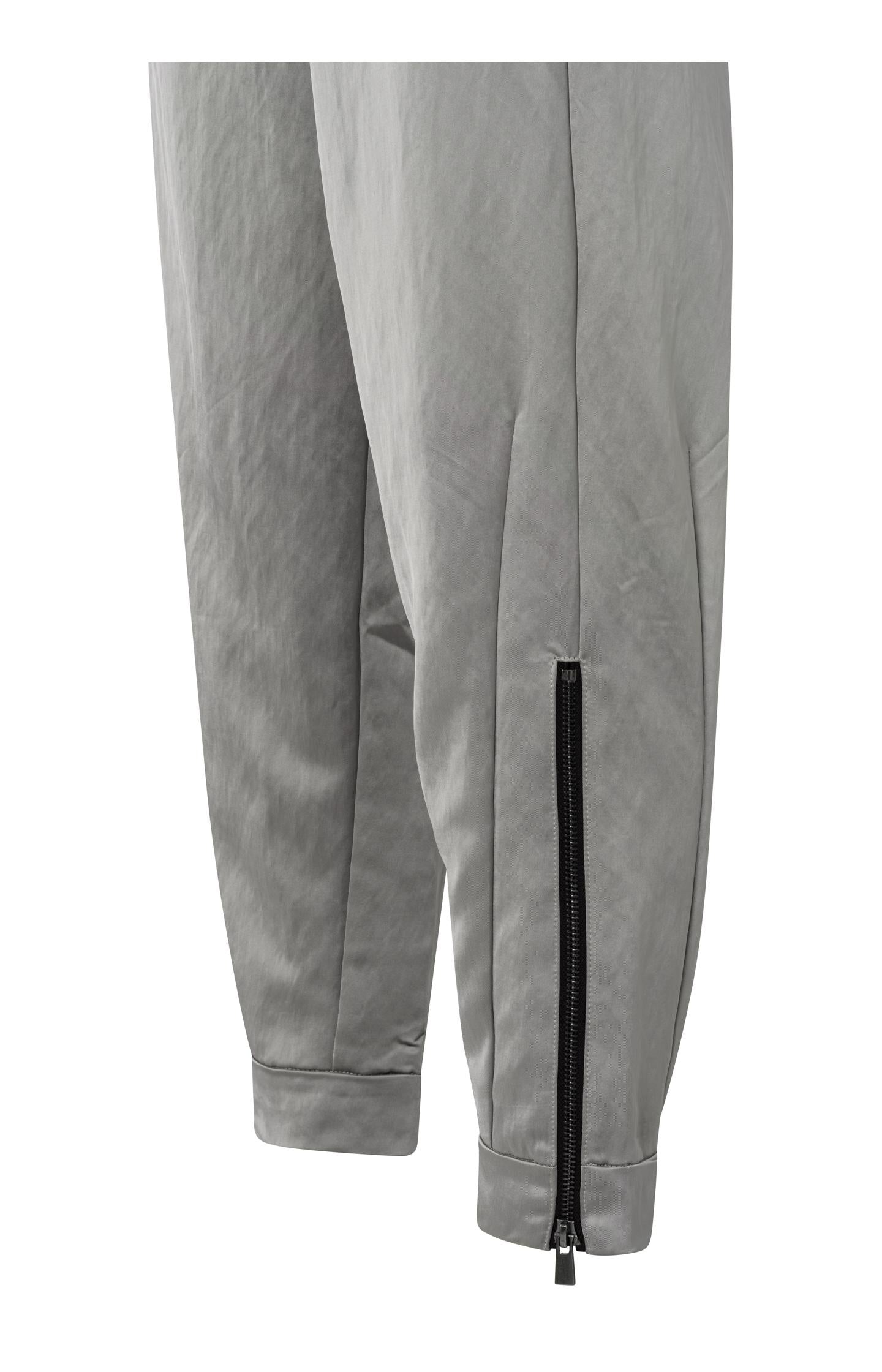 Satin joggers with zipper details and elastic waistband