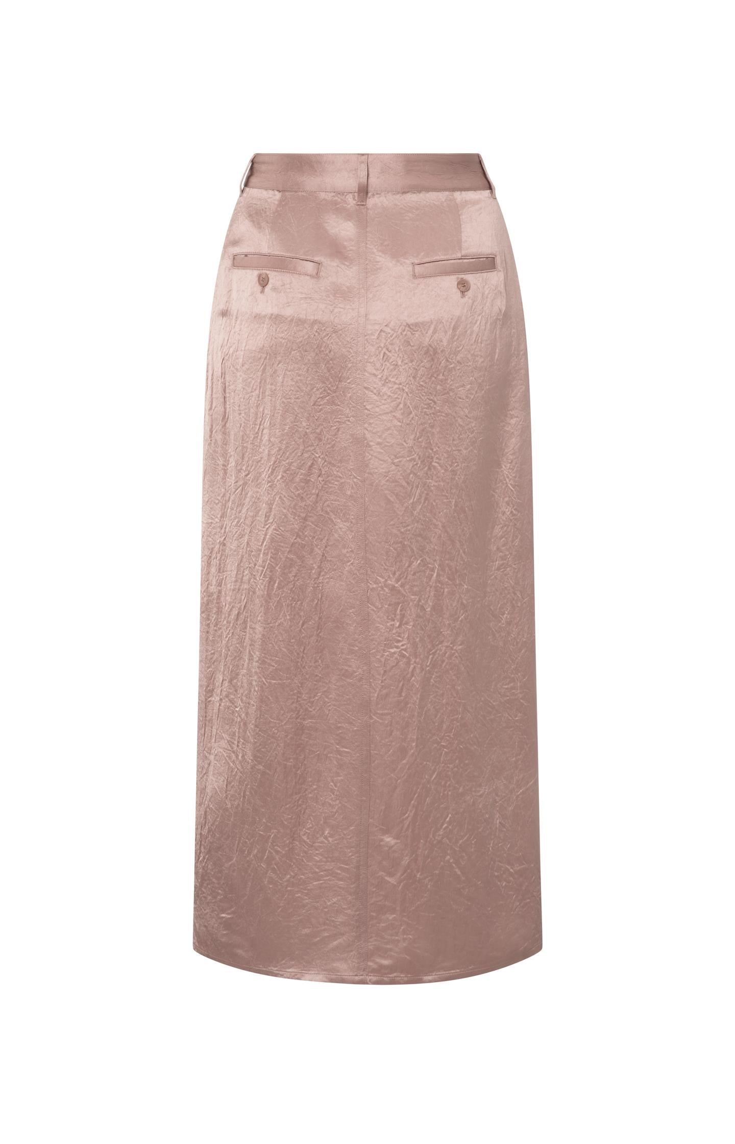 Satin midi skirt with slit and regular fit