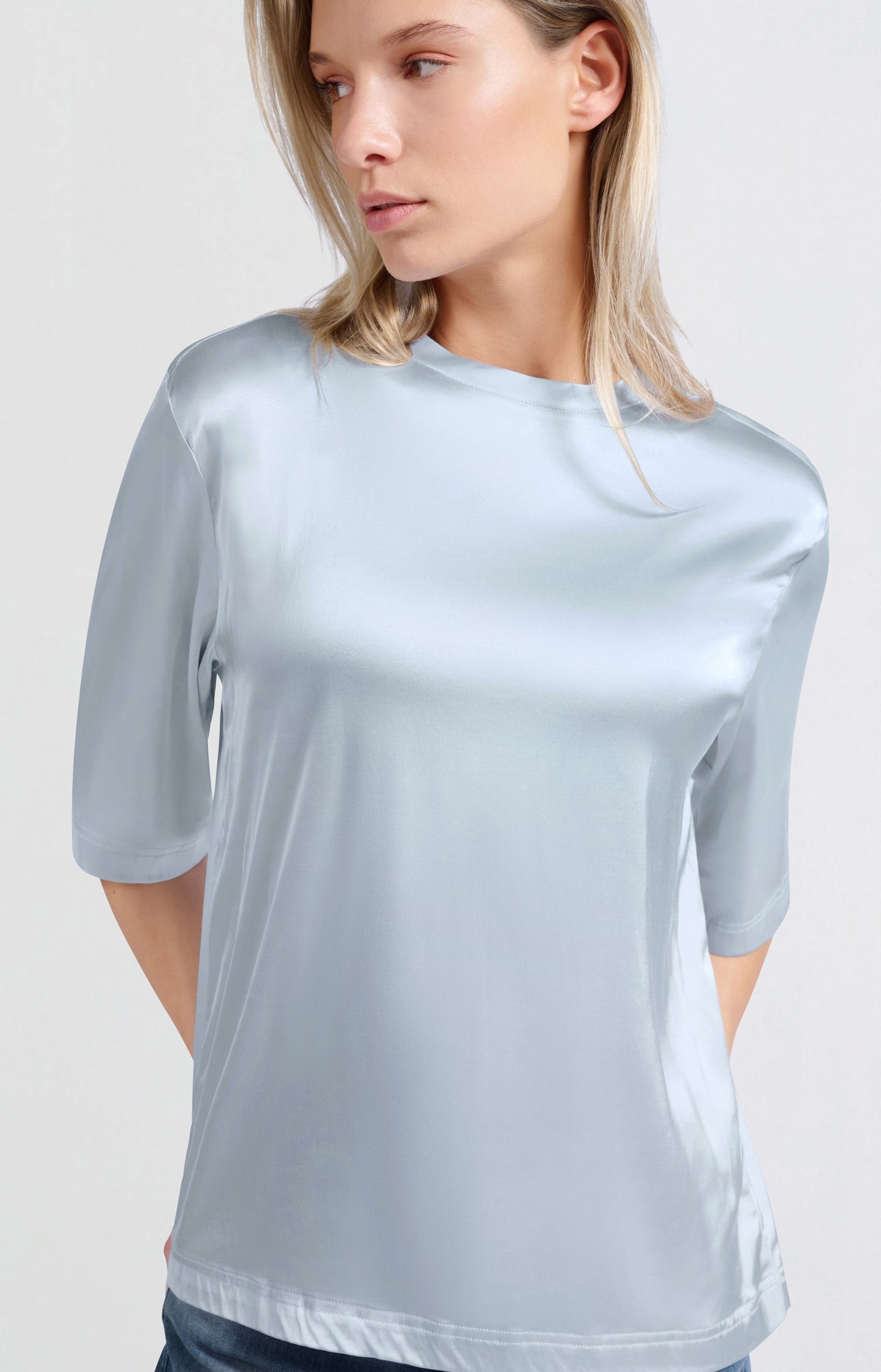 Satin oversized T-shirt with round neckline