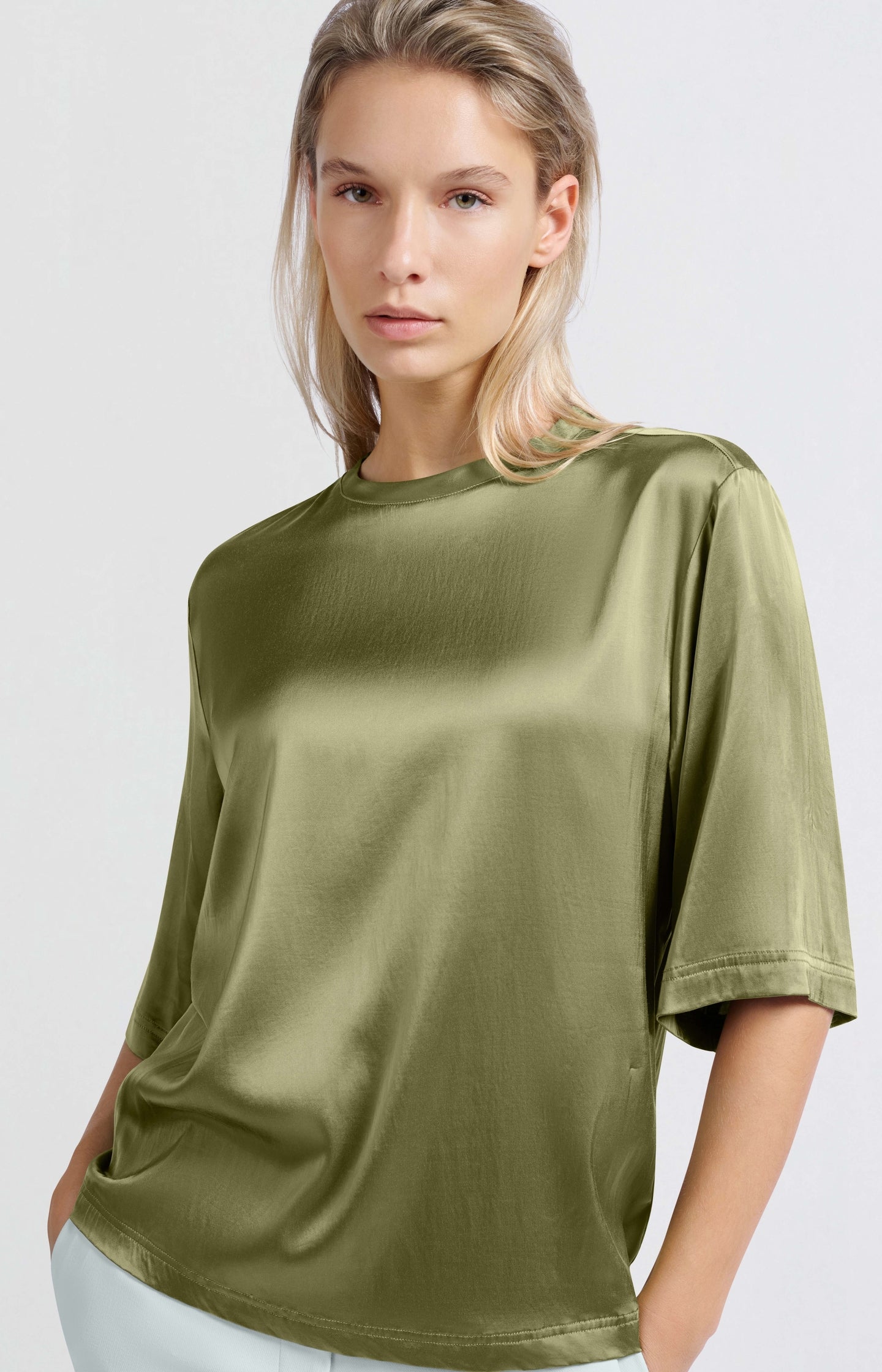 Satin oversized T-shirt with round neckline