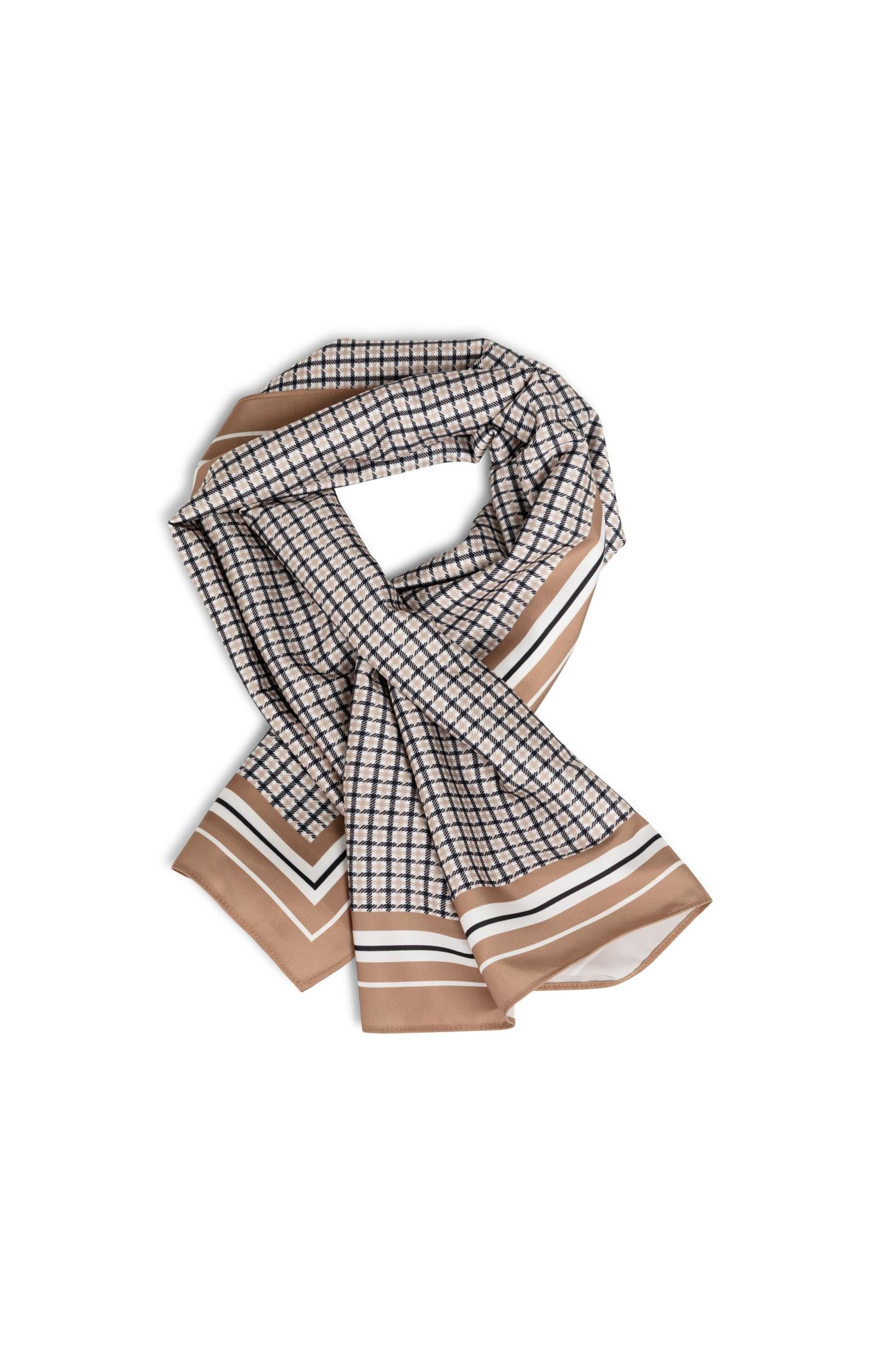 Satin scarf with check print and border detail - Type: product