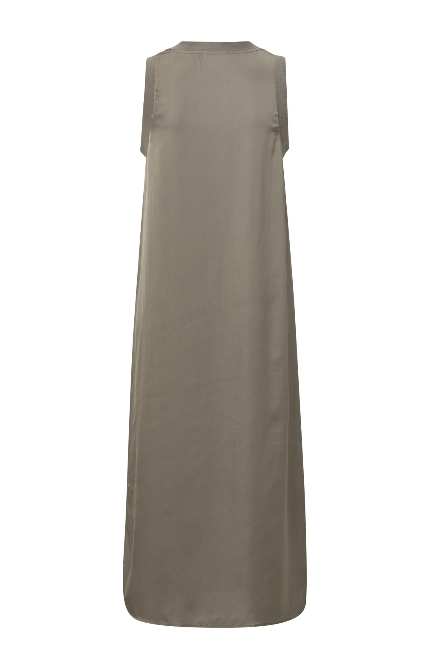 Satin sleeveless dress with ribbed detail