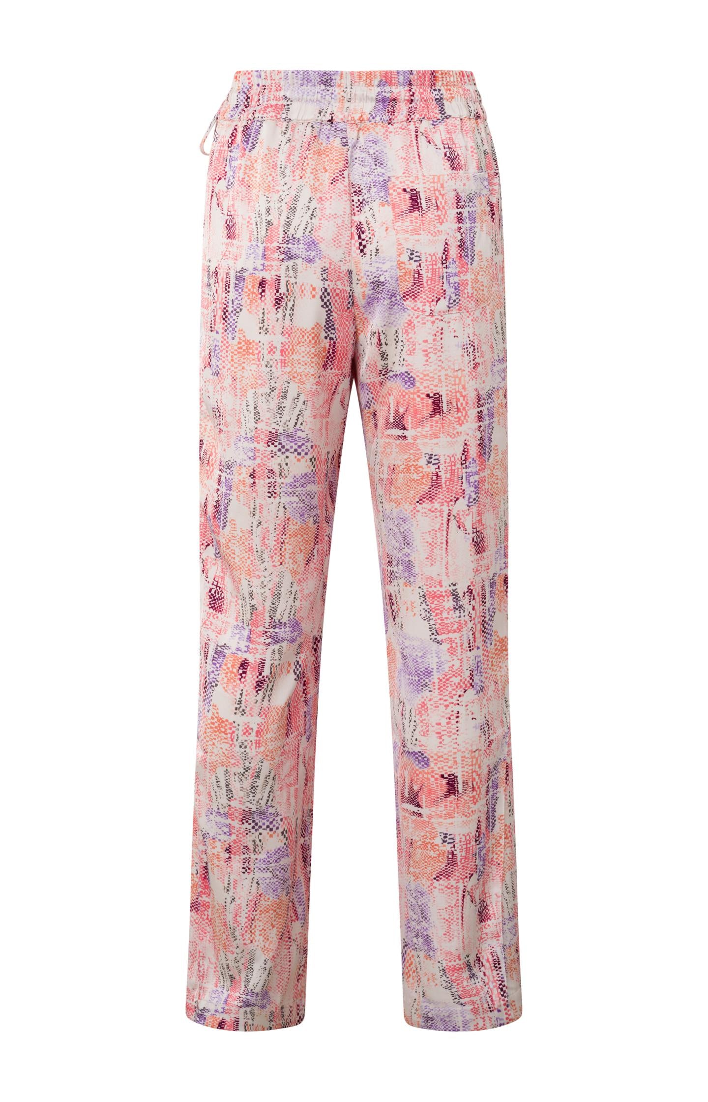 Satin wide leg trousers with side pocket and colorful print