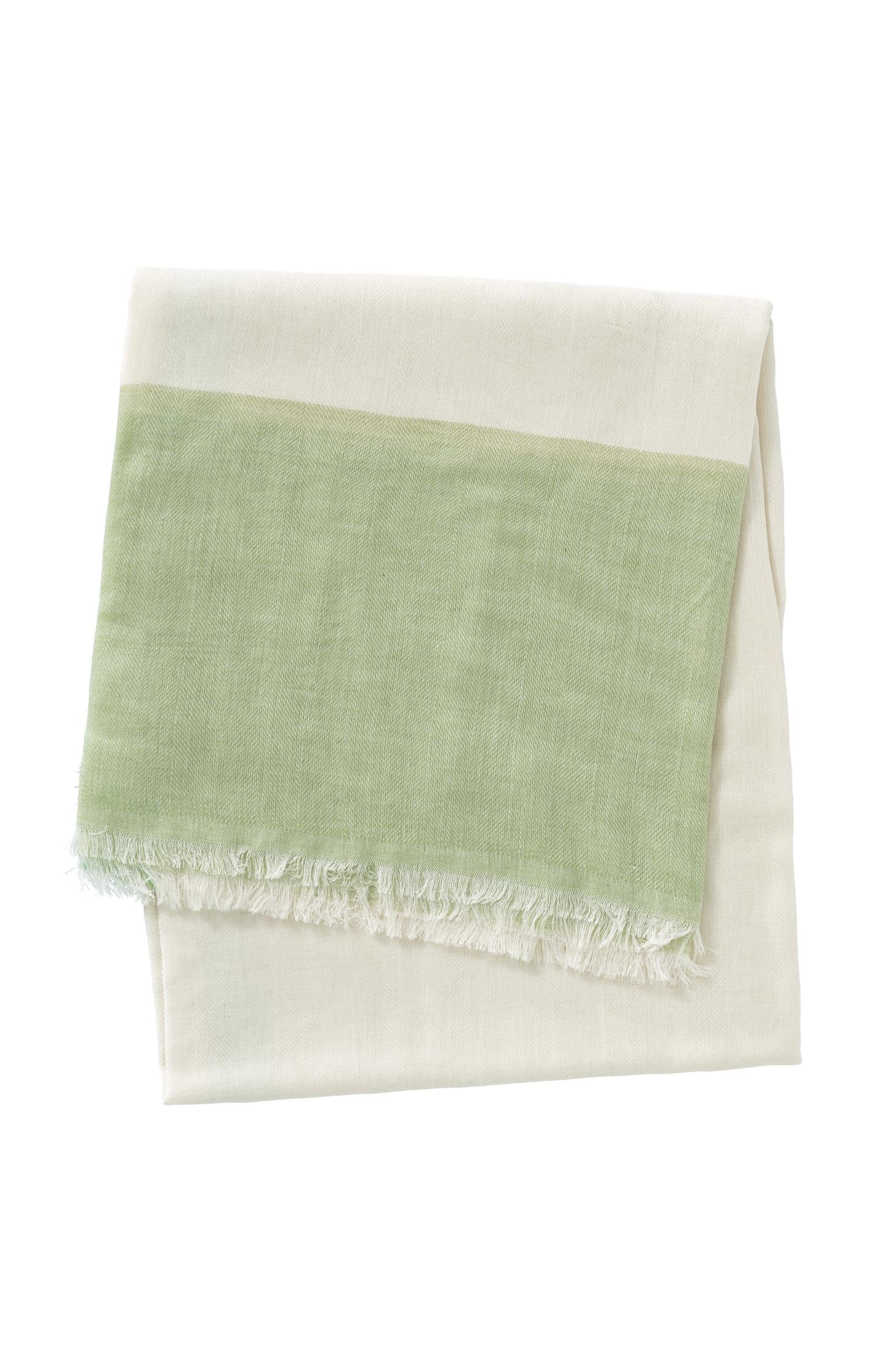 Scarf with color border and frayed edges - Sage Green